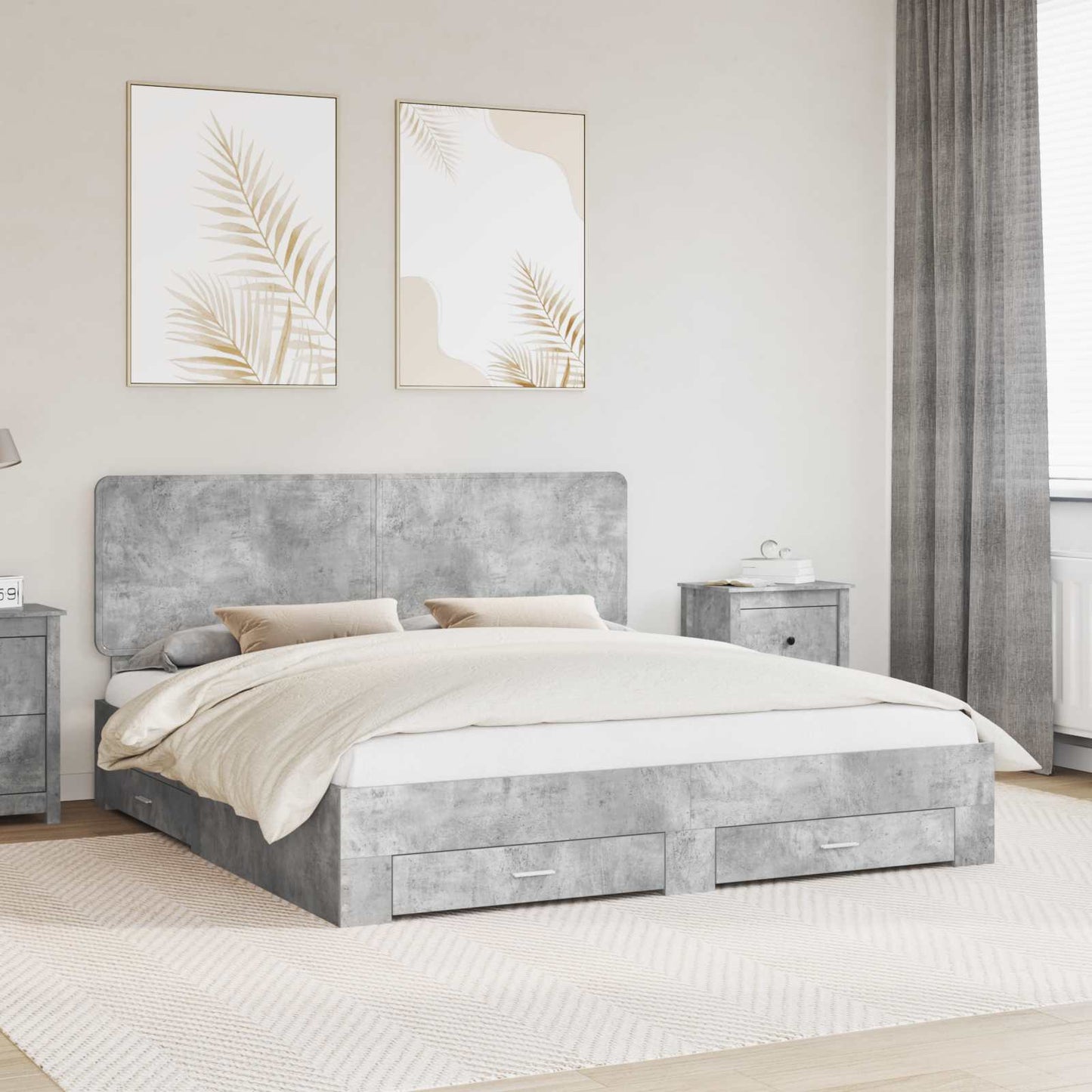Struttura del letto con testiera Grigio cemento 200 x 200 cm | homemem39