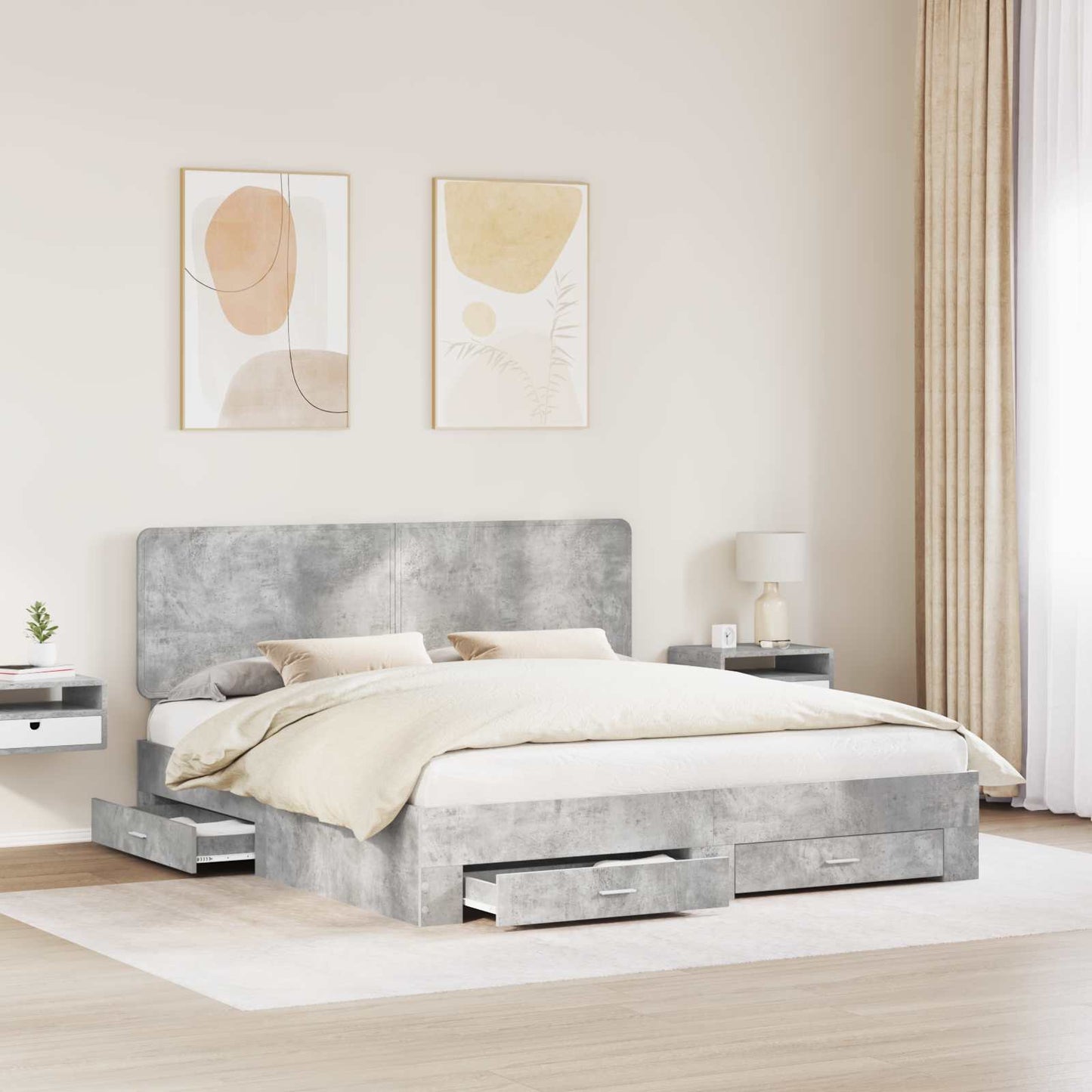 Struttura del letto con testiera Grigio cemento 200 x 200 cm | homemem39