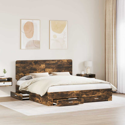 Struttura del letto Rovere fumé 200 x 200 cm Legno multistrato | homemem39