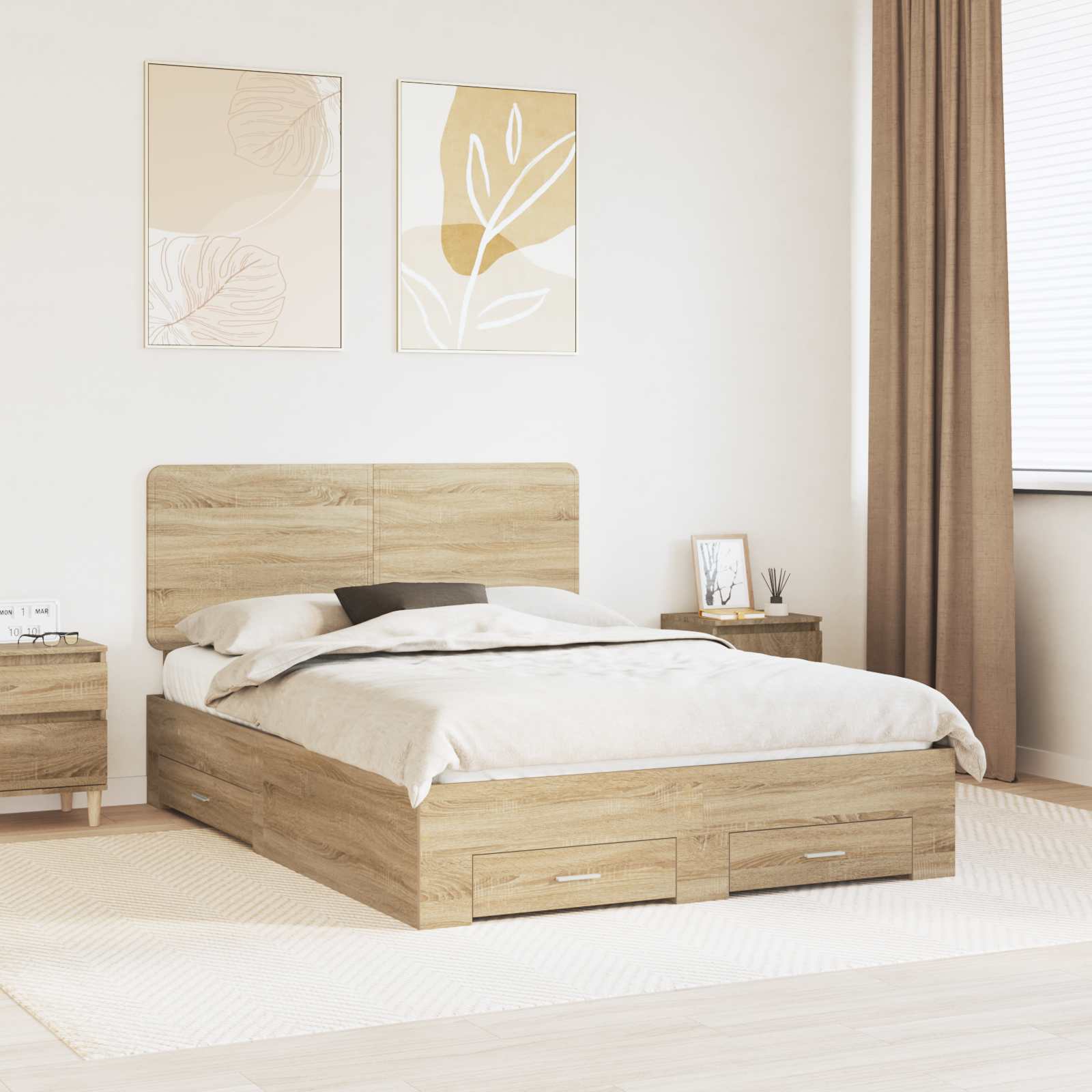 Struttura del letto con testiera Rovere Sonoma 150 x 200 cm | homemem39