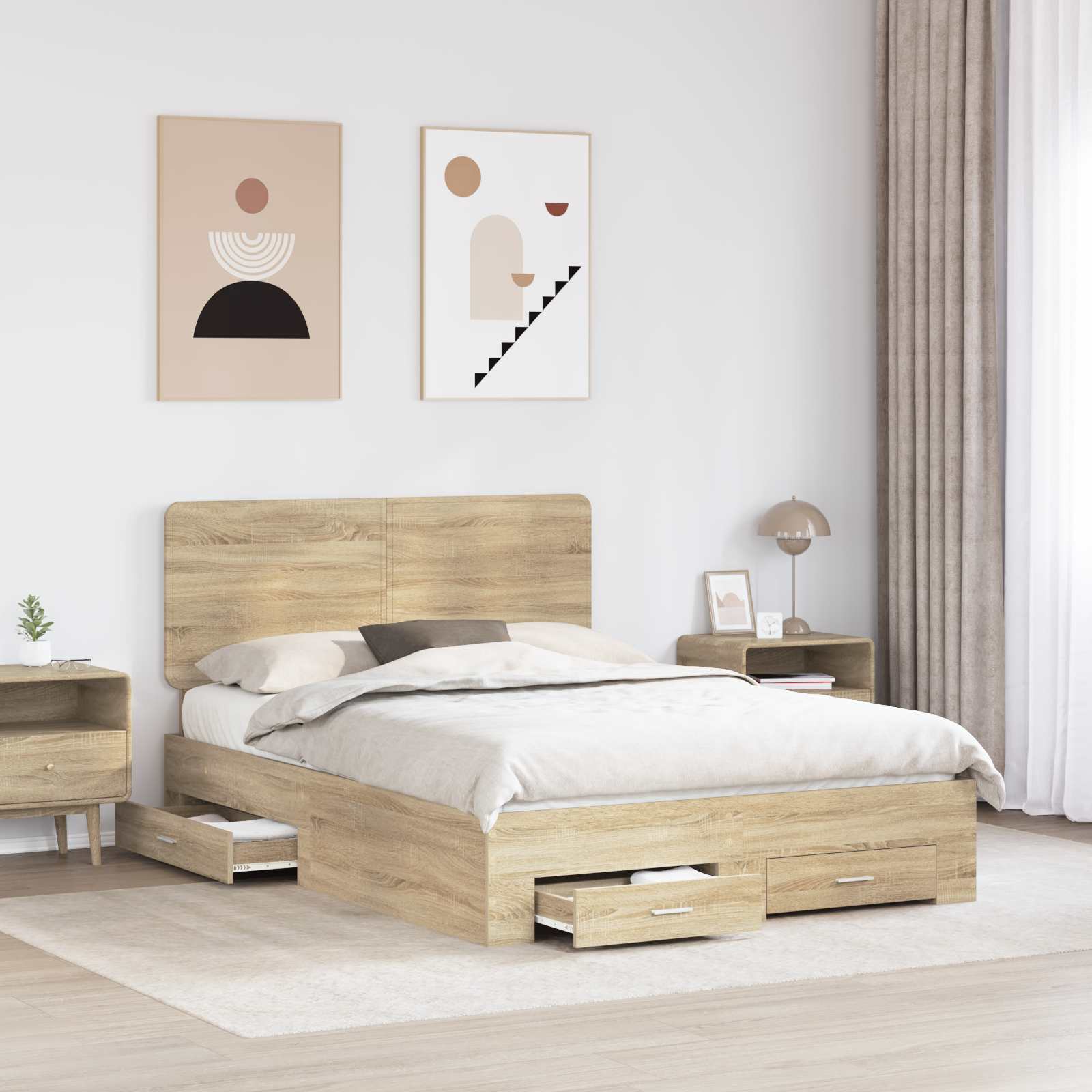 Struttura del letto con testiera Rovere Sonoma 140 x 190 cm | homemem39