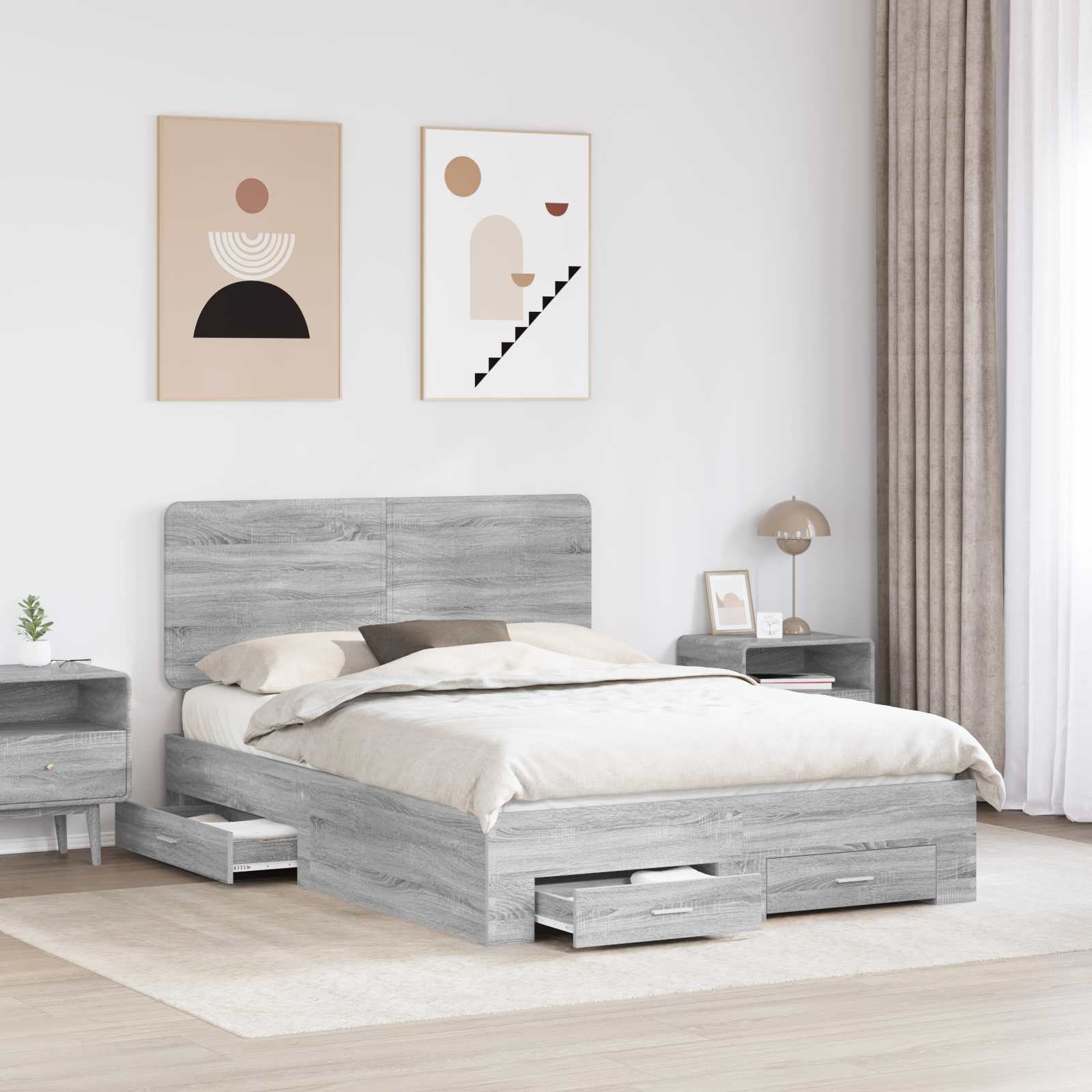 Struttura del letto con testiera Grigio Sonoma 140 x 190 cm | homemem39