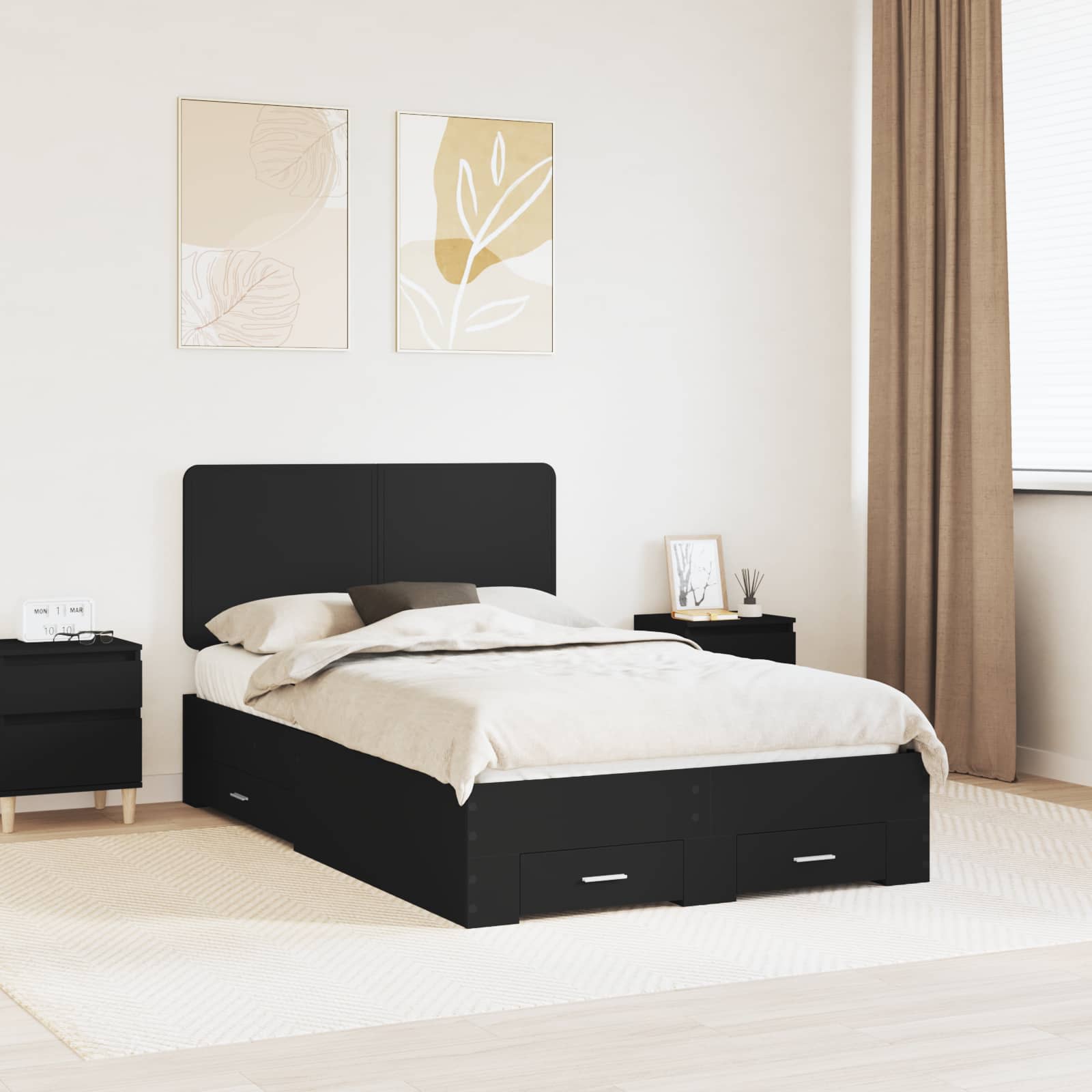 Struttura del letto Nero 135 x 190 cm Legno multistrato | homemem39