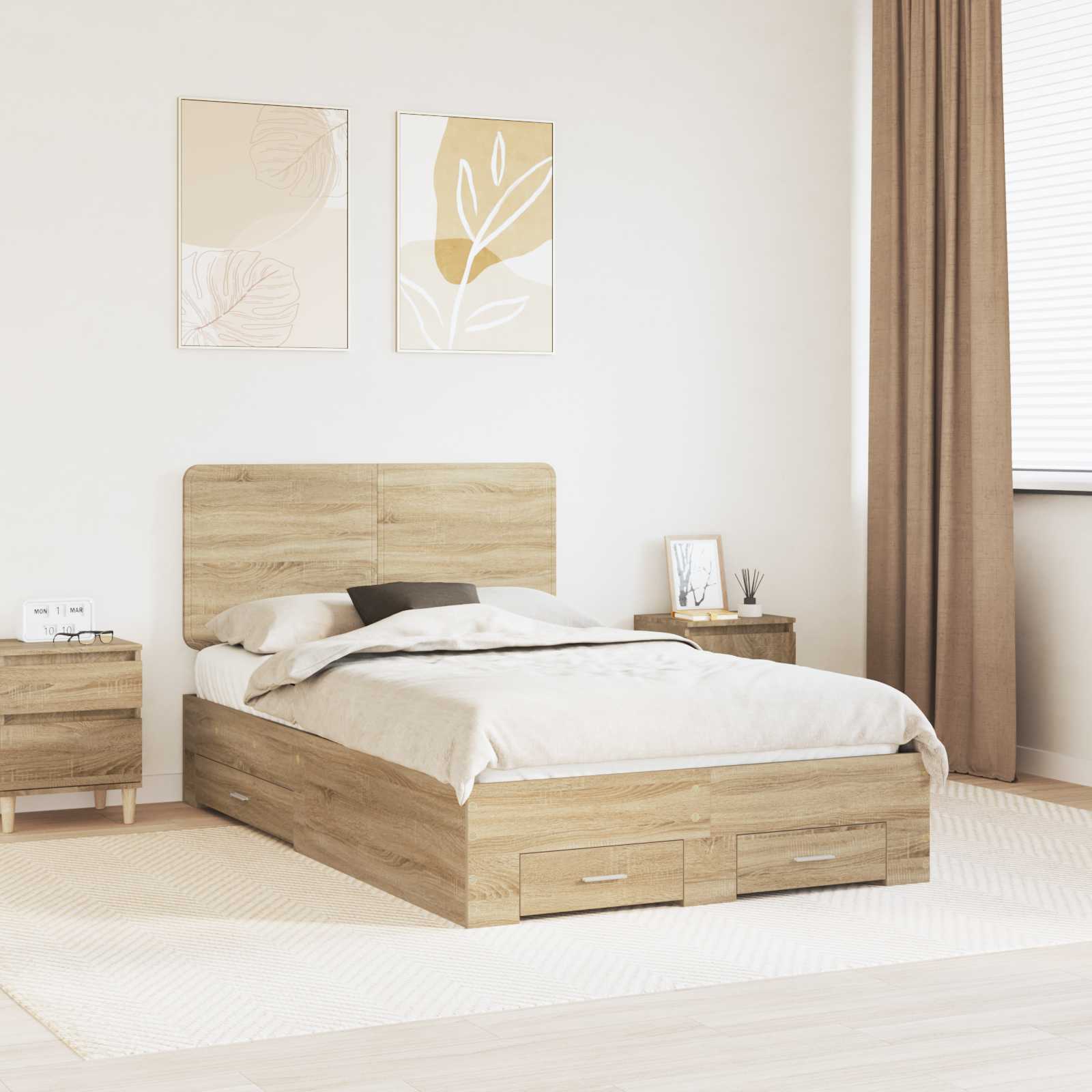 Struttura del letto con testiera Rovere Sonoma 120 x 200 cm | homemem39