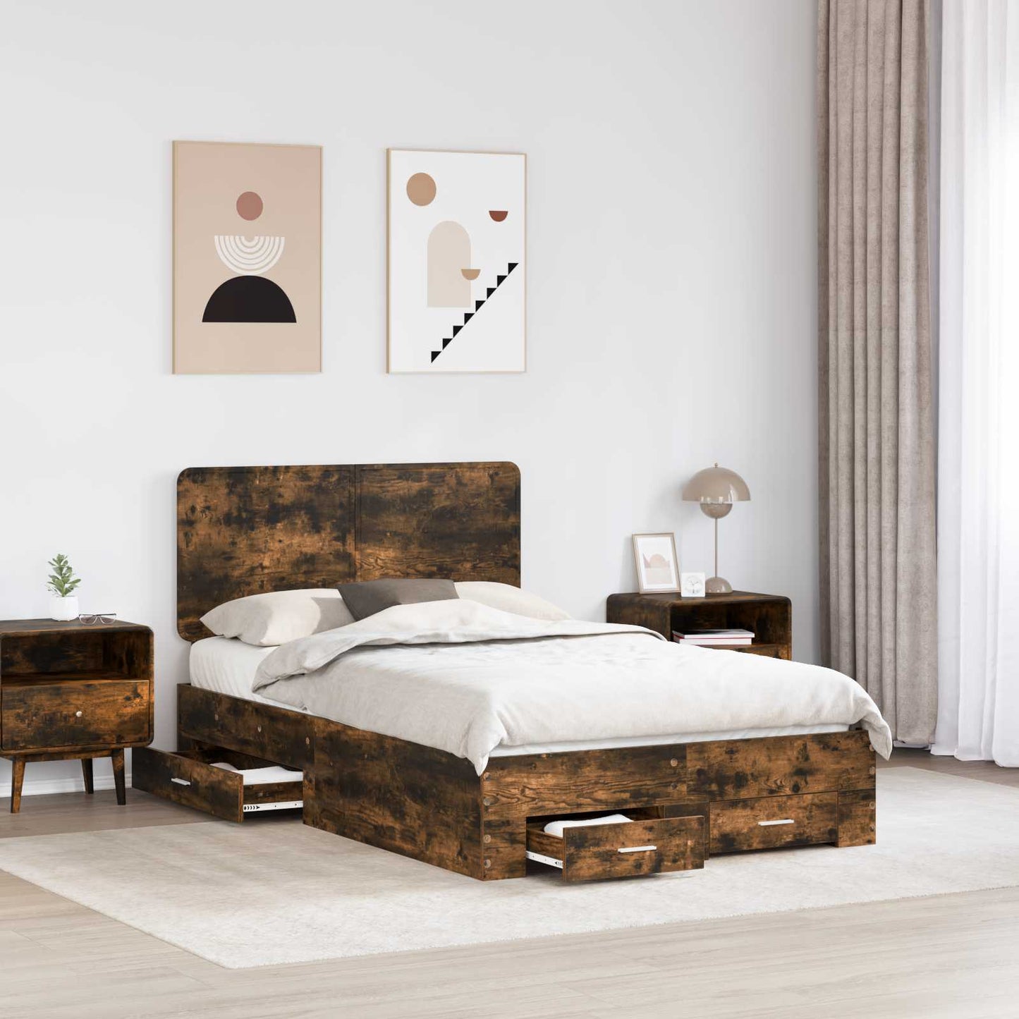 Struttura del letto Rovere fumé 120 x 190 cm Legno multistrato | homemem39