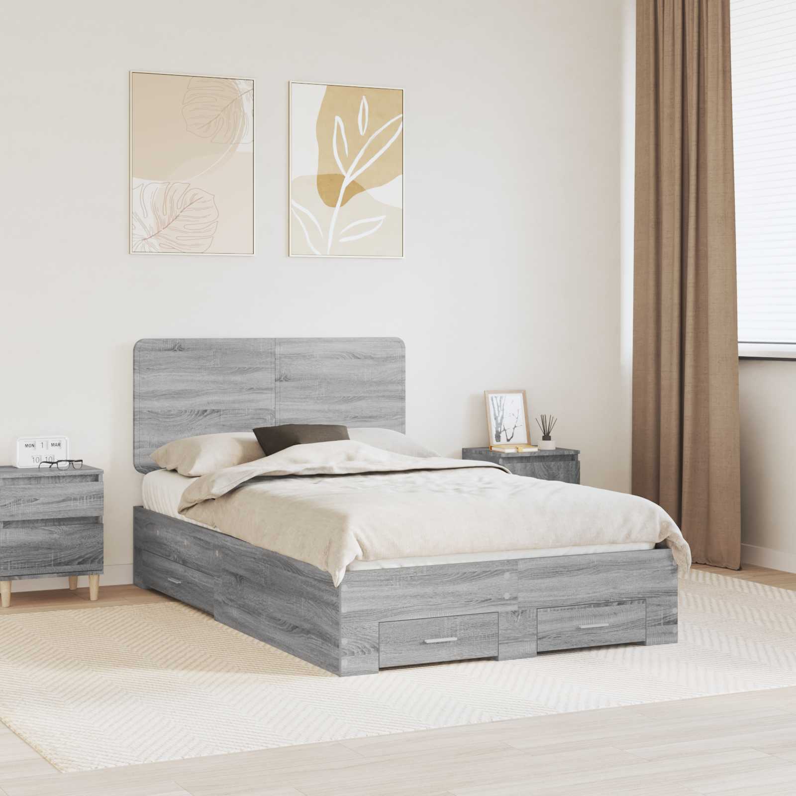 Struttura del letto con testiera Grigio Sonoma 120 x 190 cm | homemem39