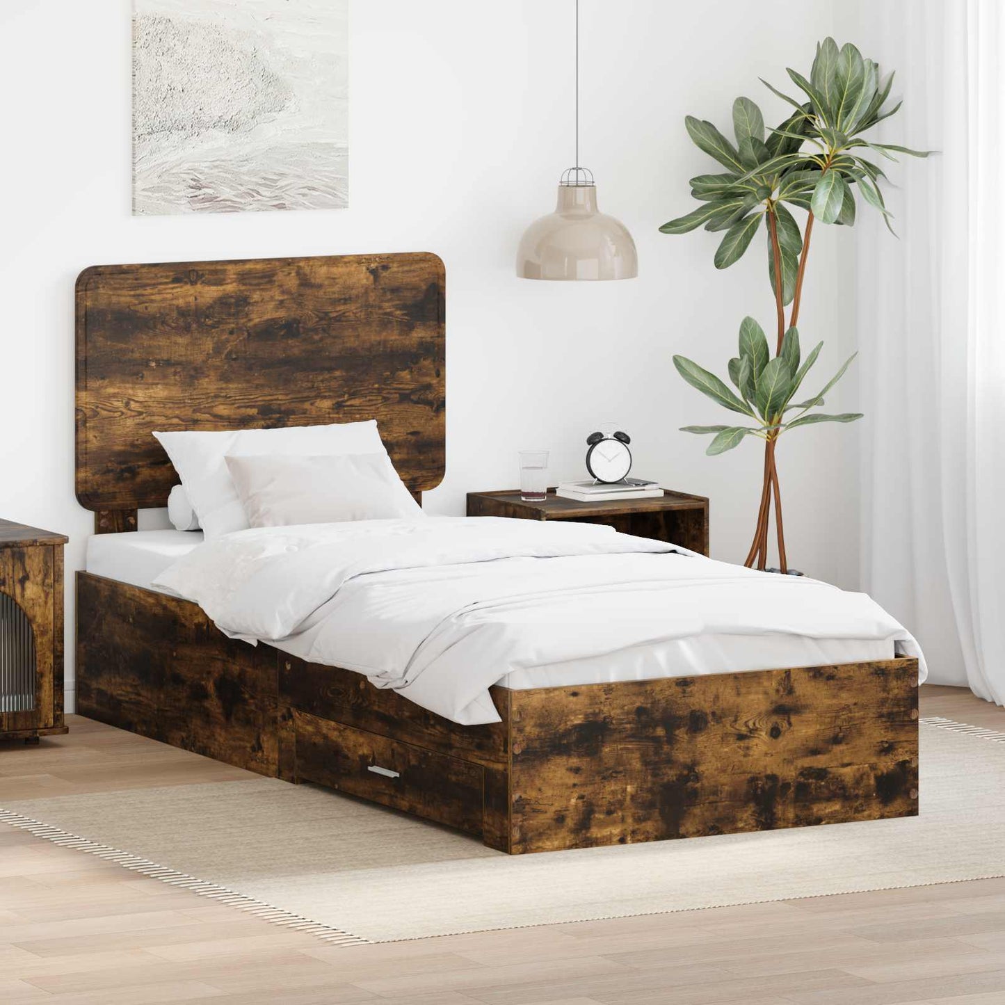 Struttura del letto Rovere fumé 100 x 200 cm Legno multistrato | homemem39