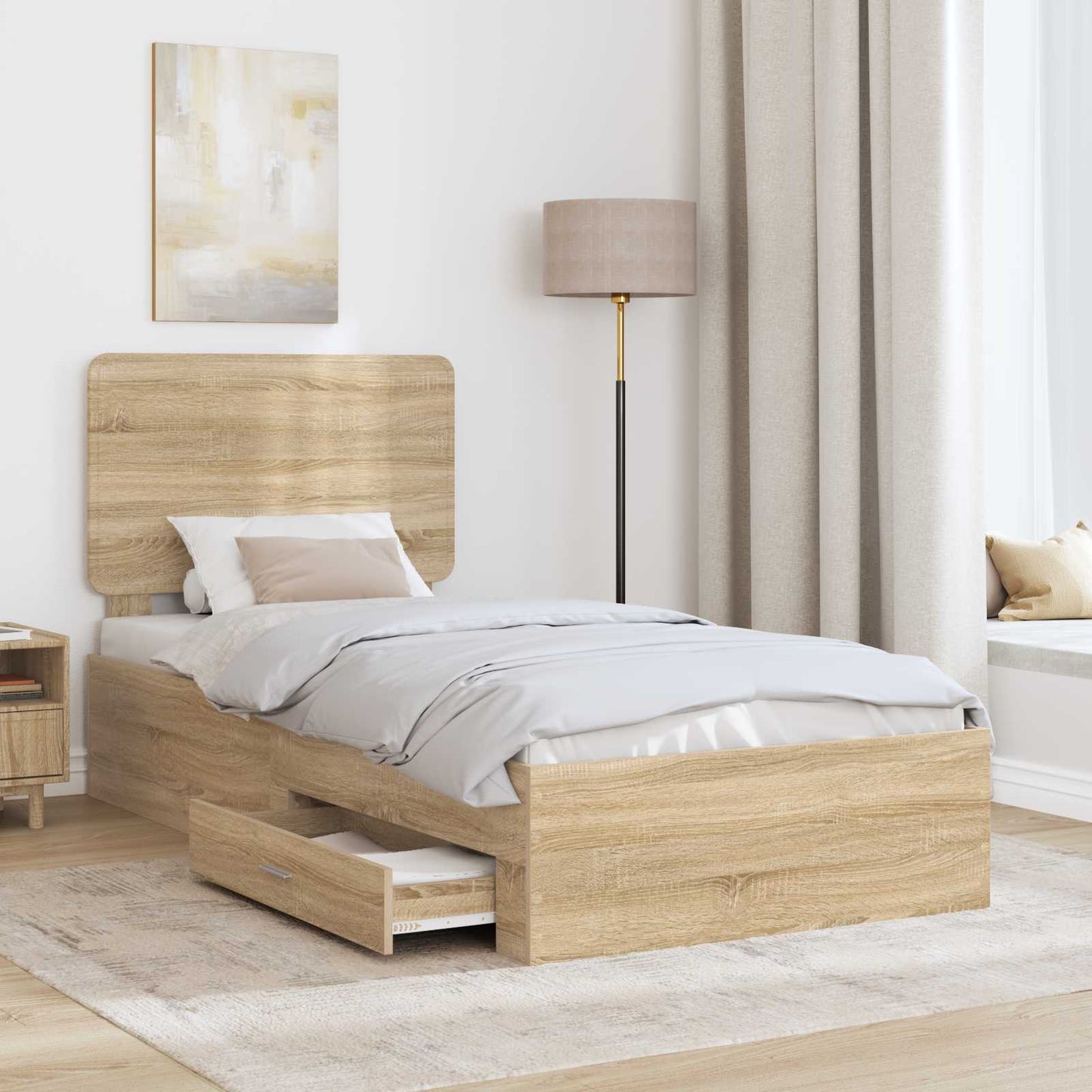 Struttura del letto Rovere Sonoma 90 x 200 cm Legno multistrato | homemem39