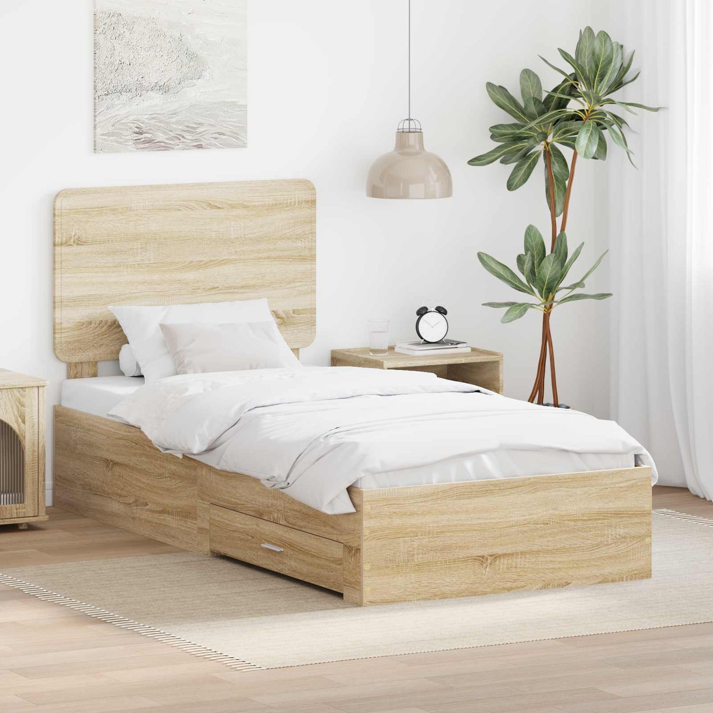 Struttura del letto Rovere Sonoma 90 x 190 cm Legno multistrato | homemem39