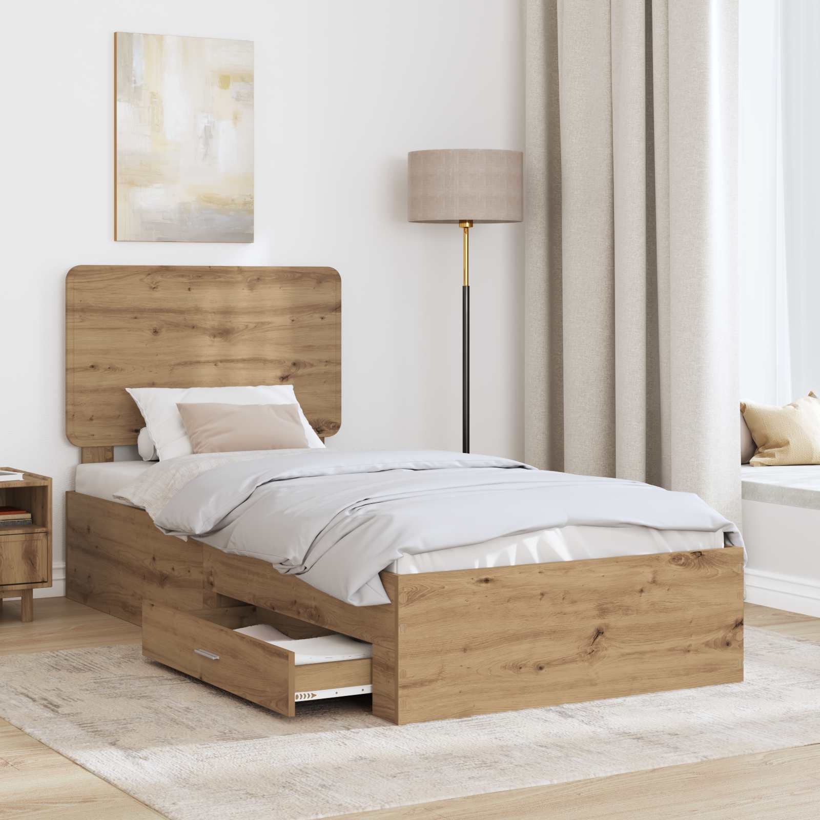 Struttura del letto con cassetto Rovere artigianale 90 x 190 cm | homemem39