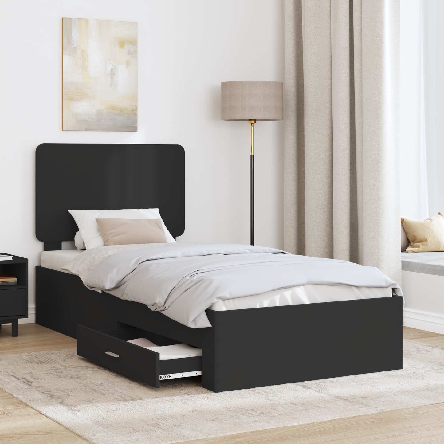 Struttura del letto Nero 75 x 190 cm Legno multistrato | homemem39