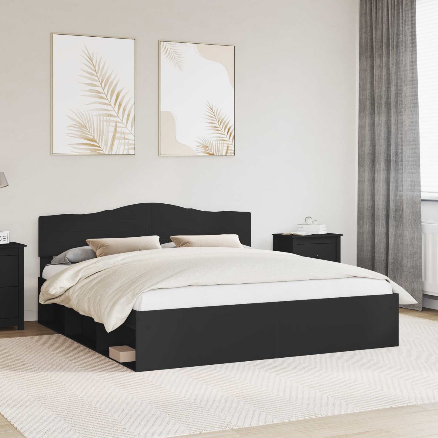 Struttura del letto Nero 200 x 200 cm Pino massello | homemem39