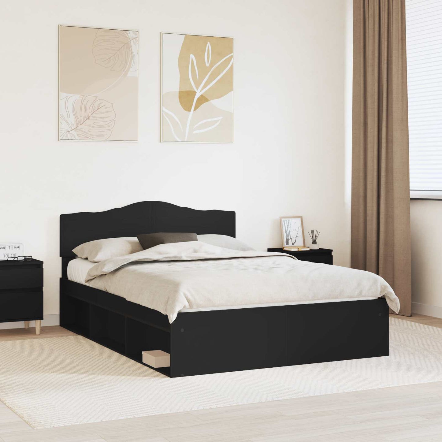 Struttura del letto Nero 150 x 200 cm Pino massello | homemem39