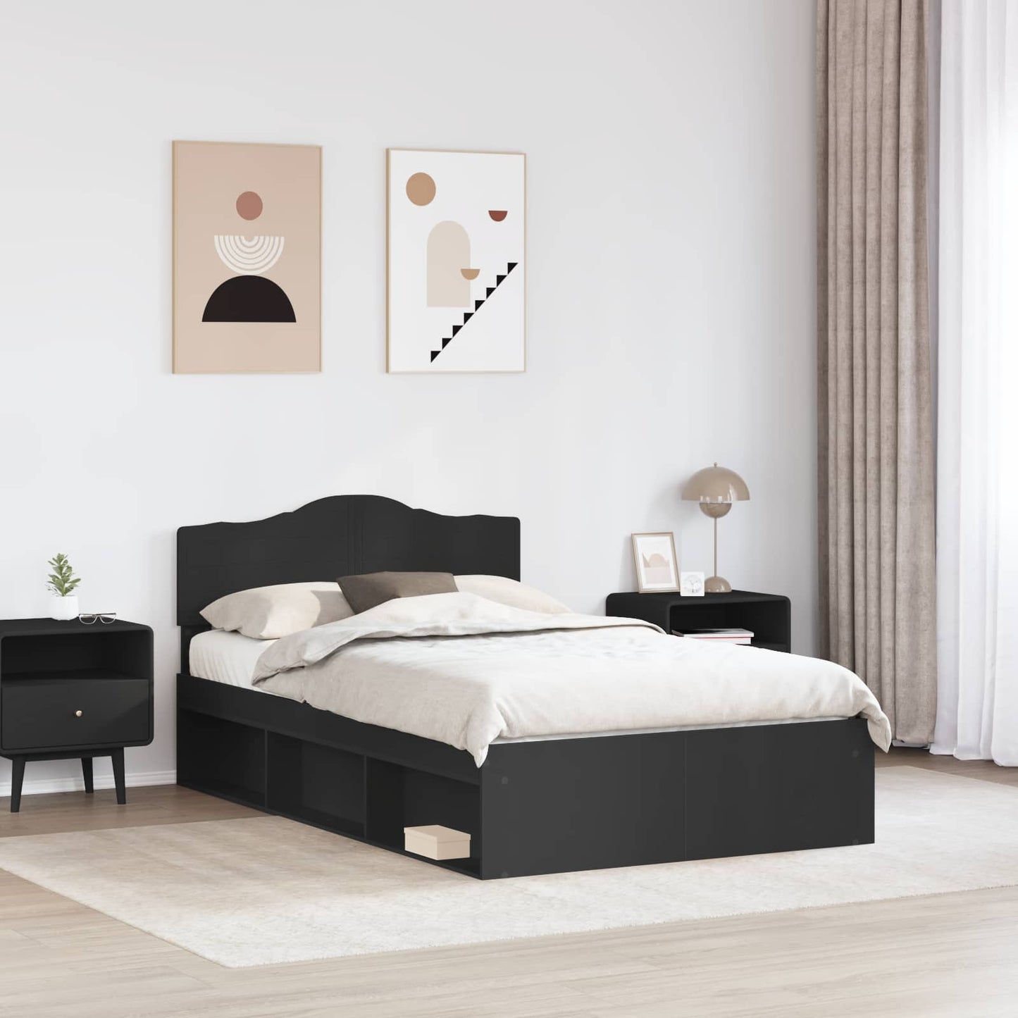 Struttura del letto Nero 135 x 190 cm Pino massello | homemem39