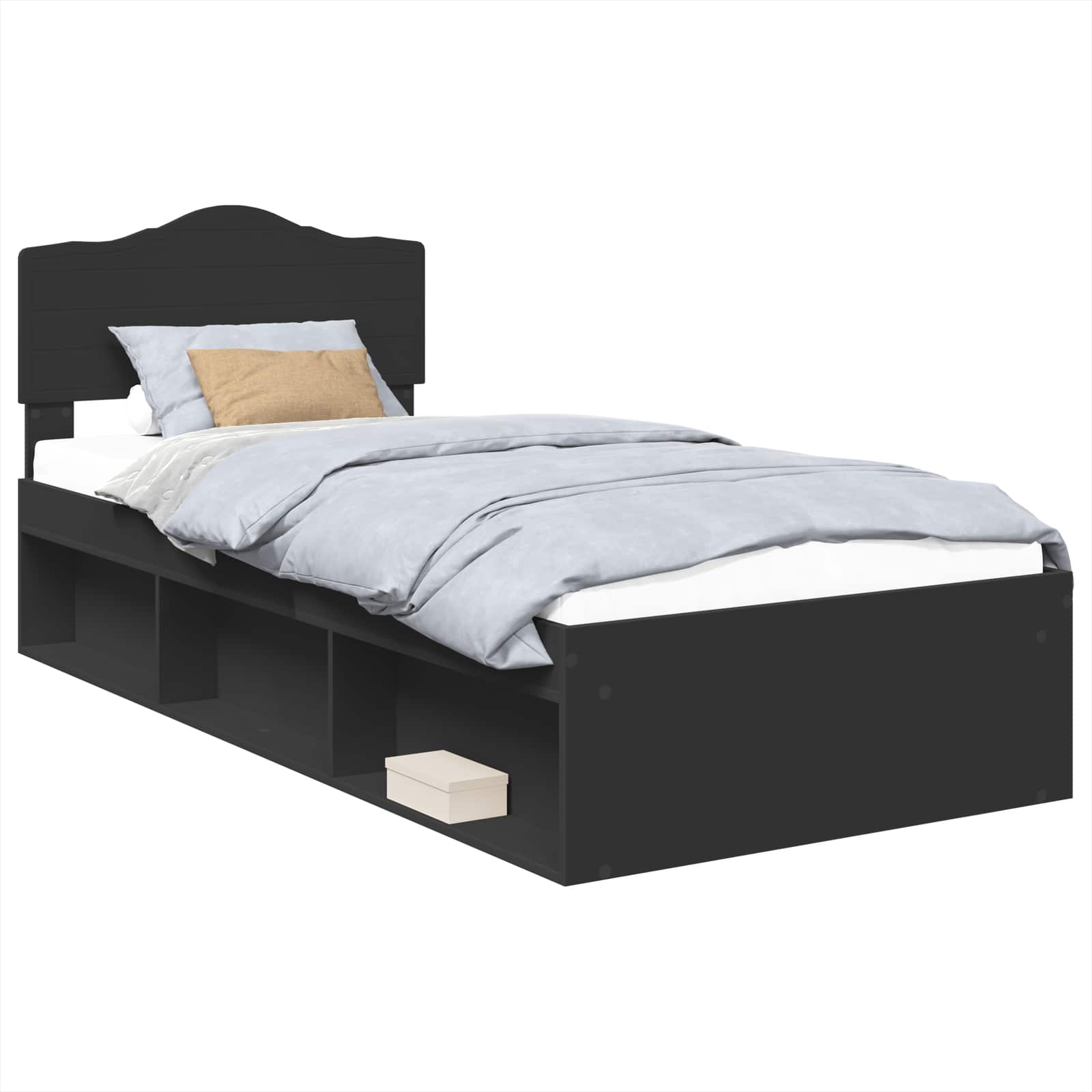 Struttura del letto con testiera Nero 90 x 200 cm Pino massello | homemem39
