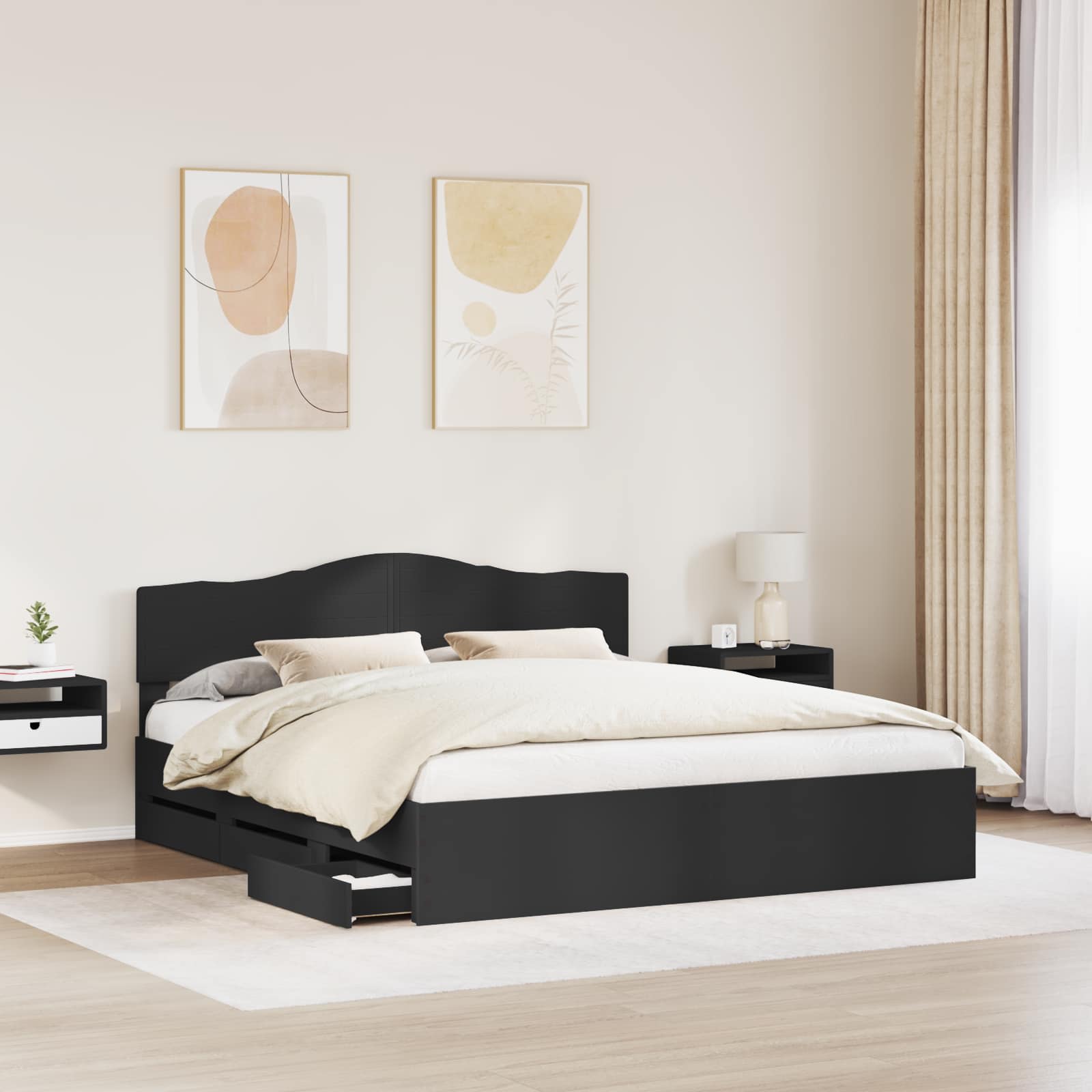 Struttura del letto Nero 200 x 200 cm Legno Ingegnerizzato | homemem39