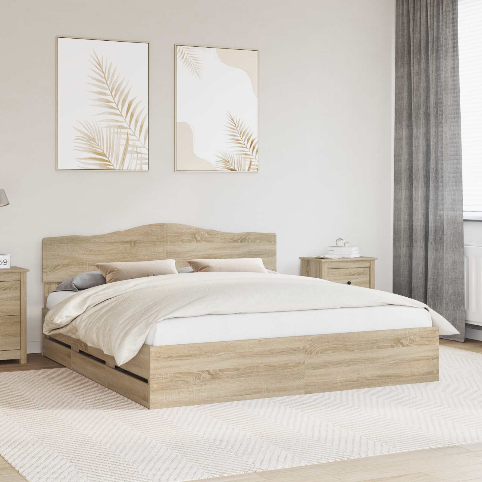 Struttura del letto con cassetto Rovere Sonoma 200 x 200 cm | homemem39