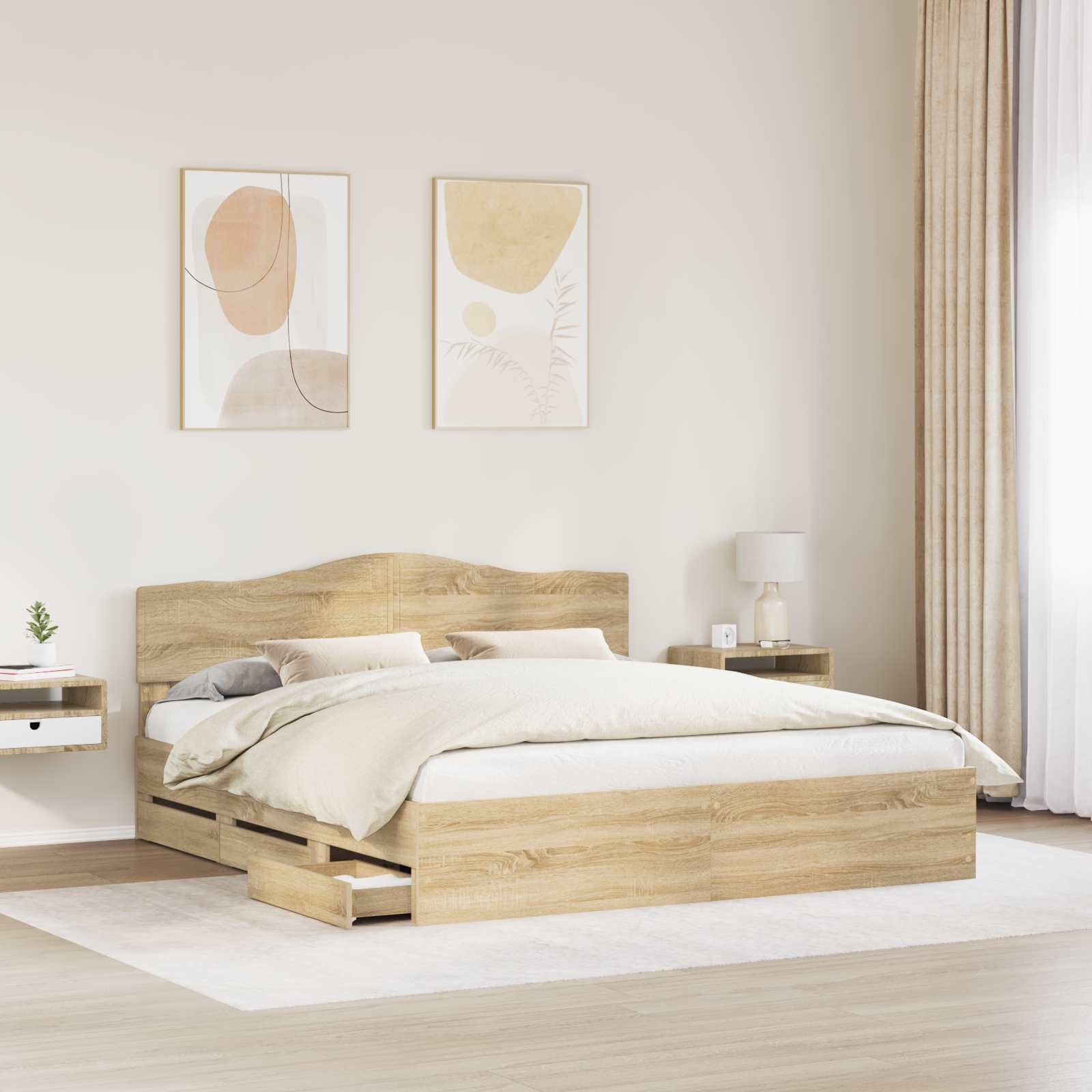 Struttura del letto con cassetto Rovere Sonoma 200 x 200 cm | homemem39