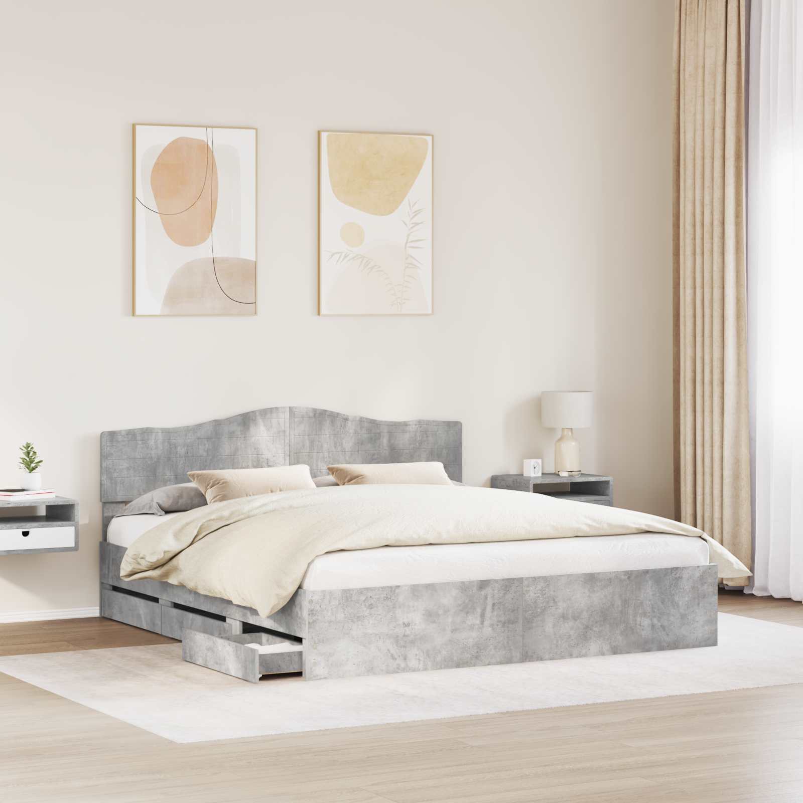 Struttura del letto con cassetto Grigio cemento 200 x 200 cm | homemem39