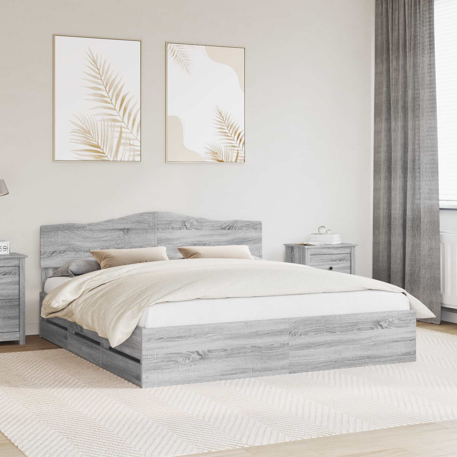 Struttura del letto con cassetto Grigio Sonoma 200 x 200 cm | homemem39