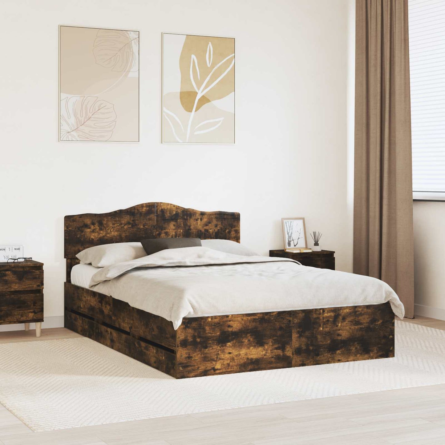 Struttura del letto con cassetto Rovere fumé 140 x 190 cm | homemem39