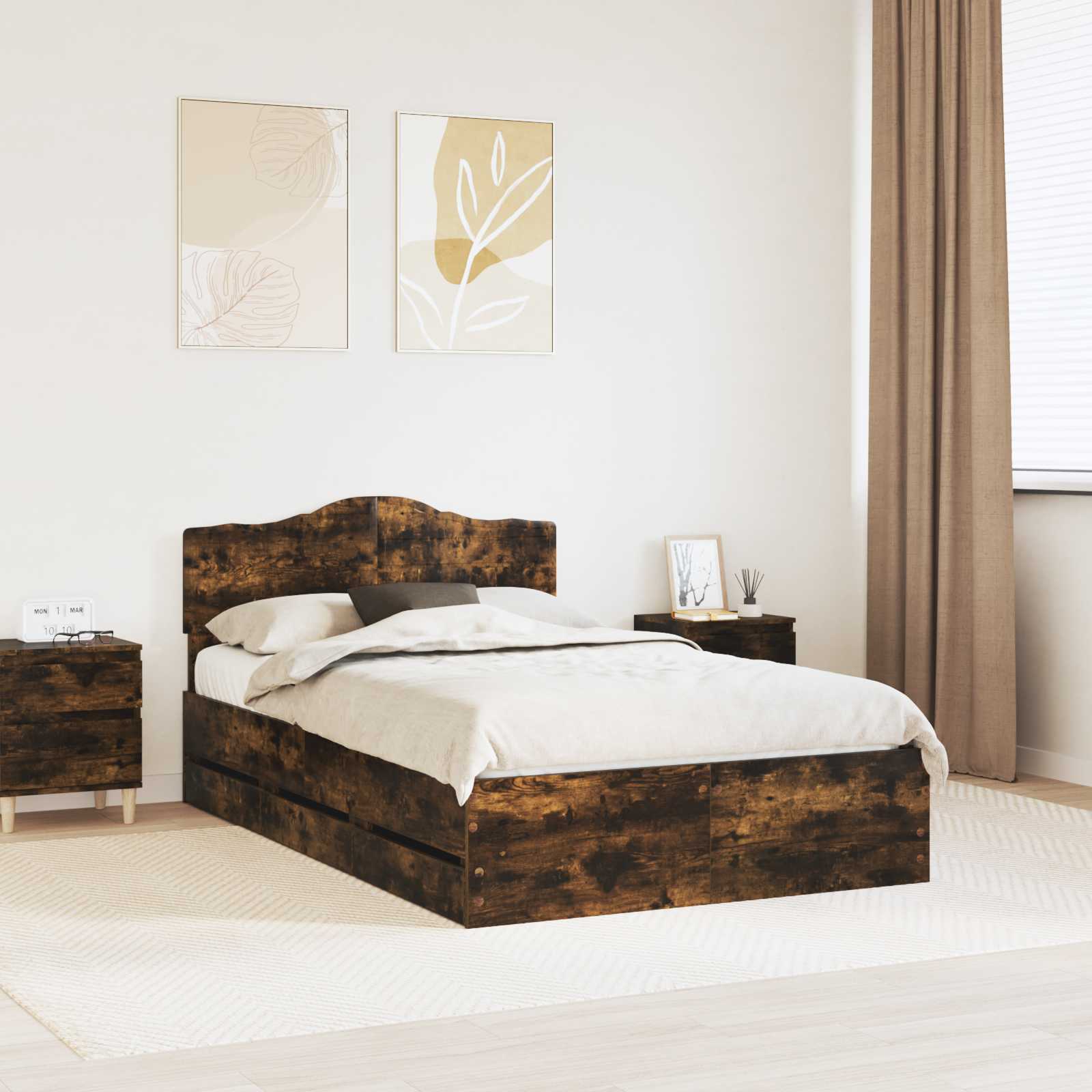 Struttura del letto con cassetto Rovere fumé 135 x 190 cm | homemem39