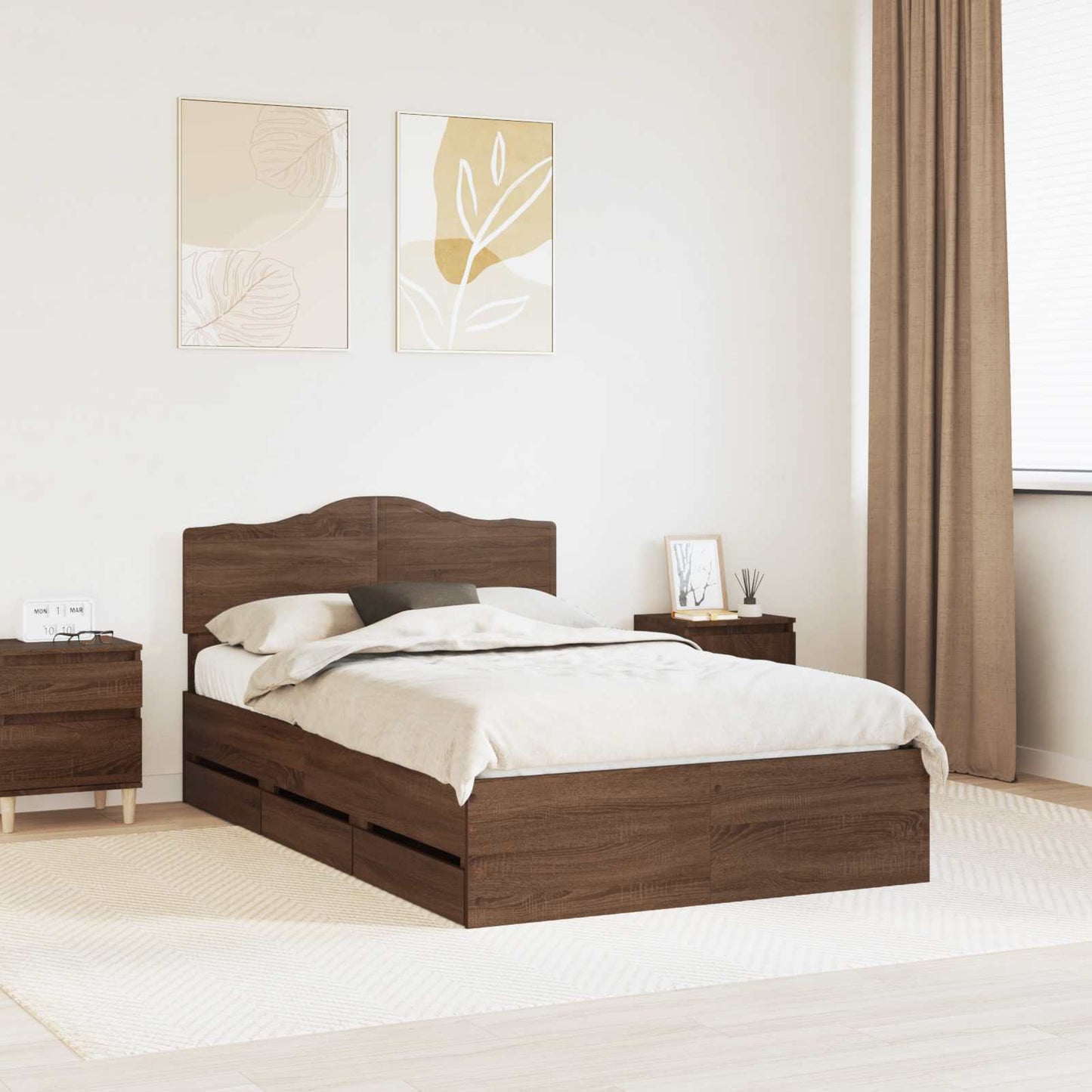 Struttura del letto con cassetto Rovere Marrone 135 x 190 cm | homemem39