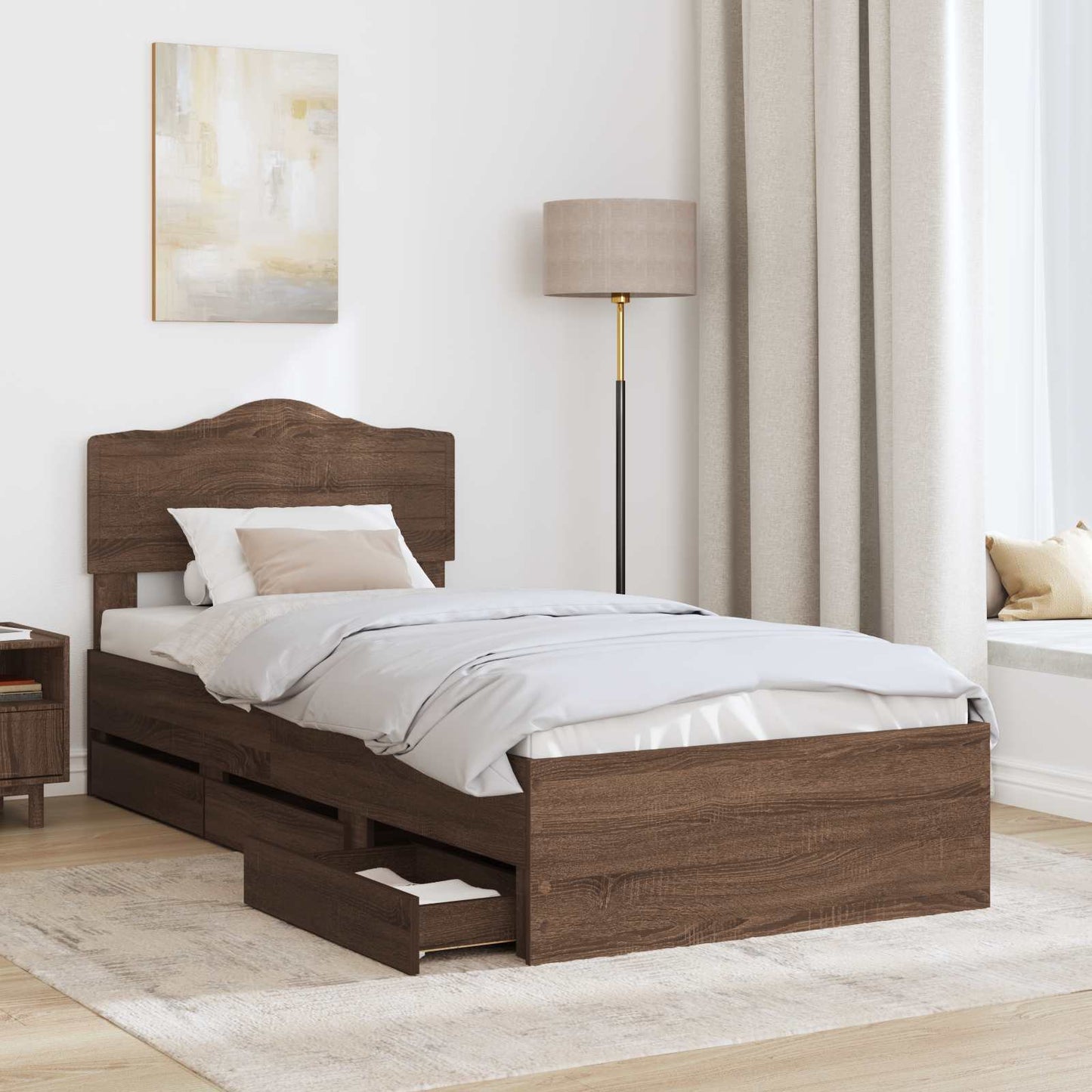 Struttura del letto con cassetto Rovere Marrone 90 x 190 cm