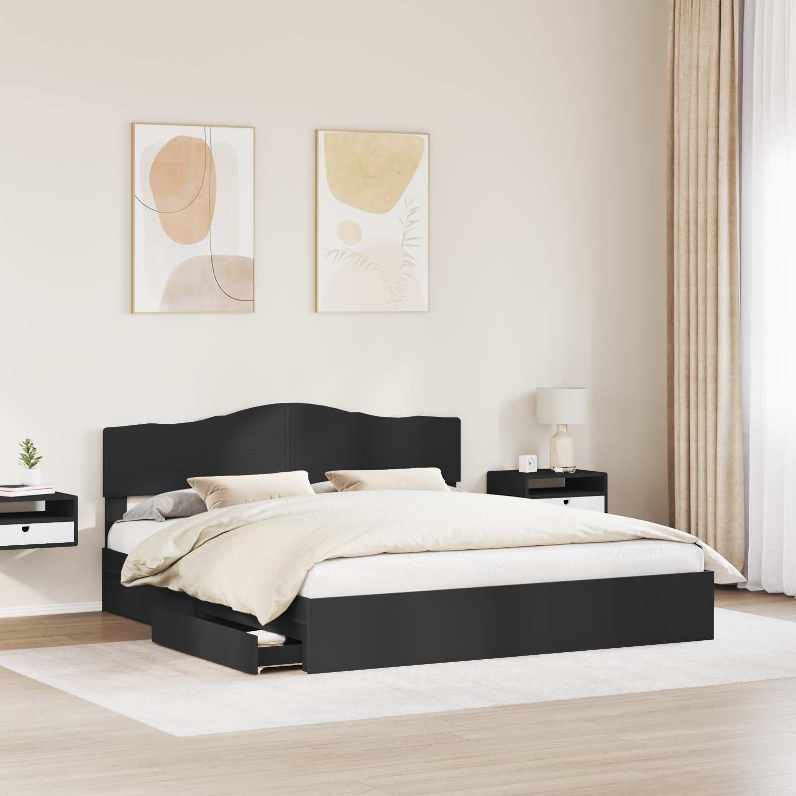 Letto con Contenitore Nero 200 x 200 cm Legno multistrato | homemem39