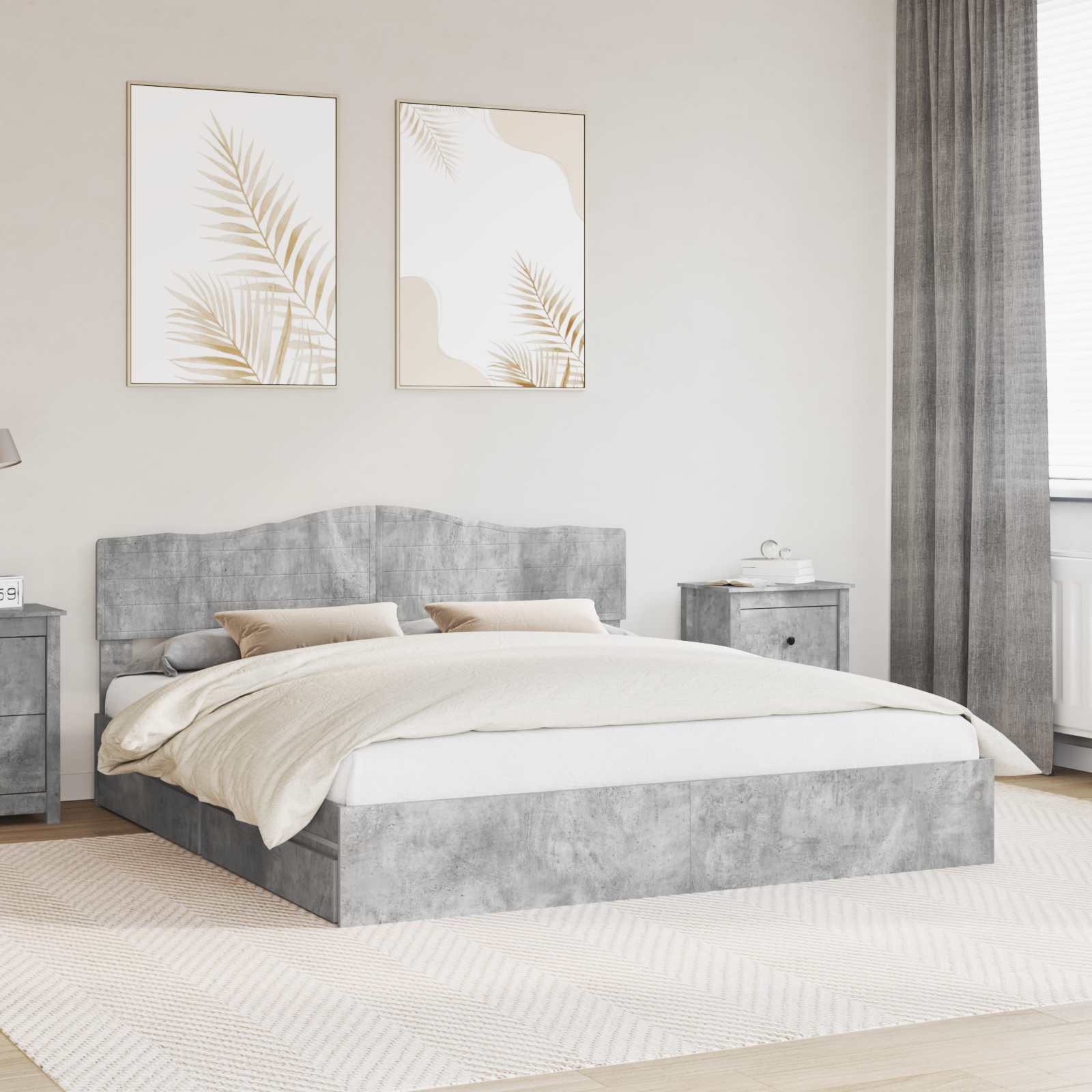 Letto con Contenitore con testiera Grigio cemento 200 x 200 cm | homemem39