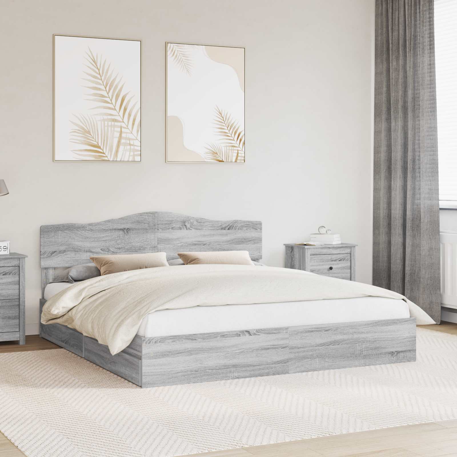 Letto con Contenitore con testiera Grigio Sonoma 200 x 200 cm | homemem39