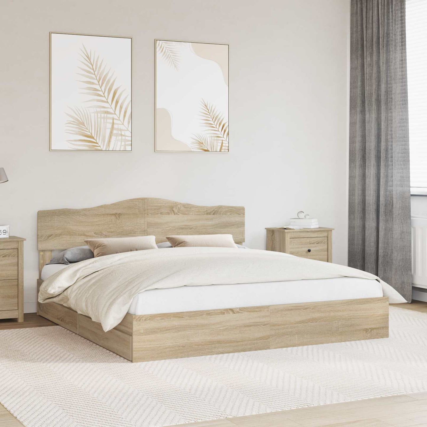 Letto con Contenitore con testiera Rovere Sonoma 180 x 200 cm | homemem39