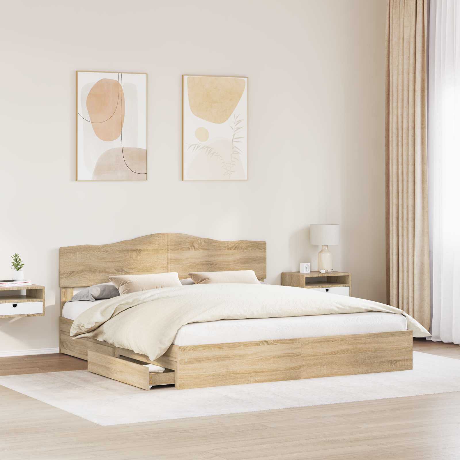 Letto con Contenitore con testiera Rovere Sonoma 180 x 200 cm | homemem39