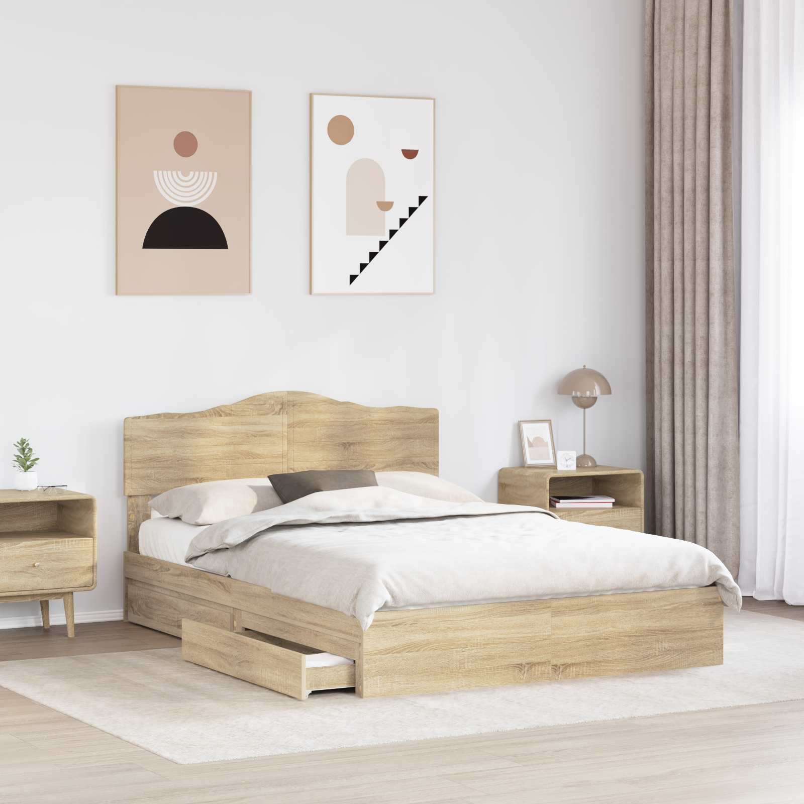 Letto con Contenitore con testiera Rovere Sonoma 160 x 200 cm | homemem39