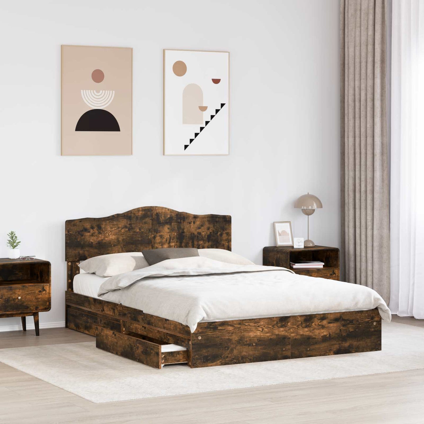 Letto con Contenitore con testiera Rovere fumé 160 x 200 cm | homemem39