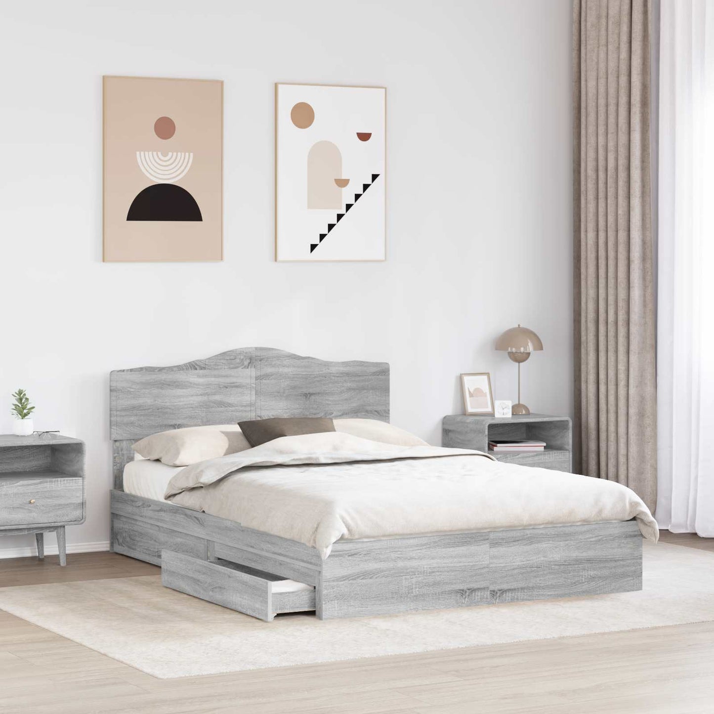 Letto con Contenitore con testiera Grigio Sonoma 160 x 200 cm | homemem39