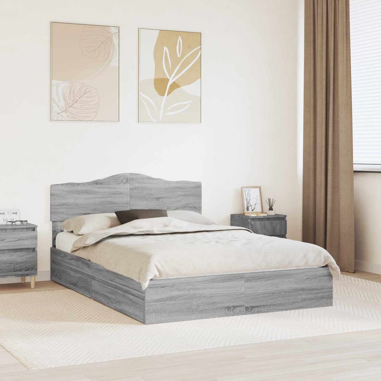Letto con Contenitore con testiera Grigio Sonoma 140 x 200 cm | homemem39