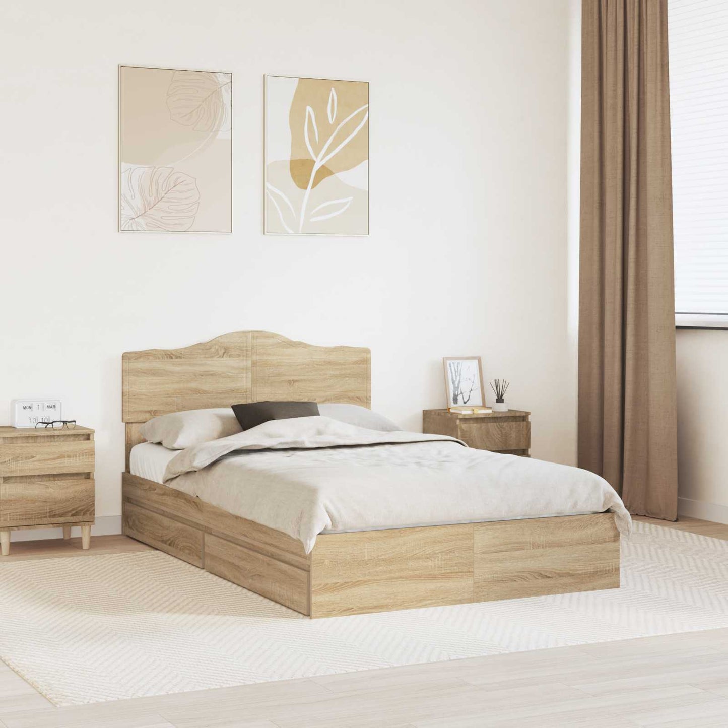 Letto con Contenitore con testiera Rovere Sonoma 135 x 190 cm | homemem39