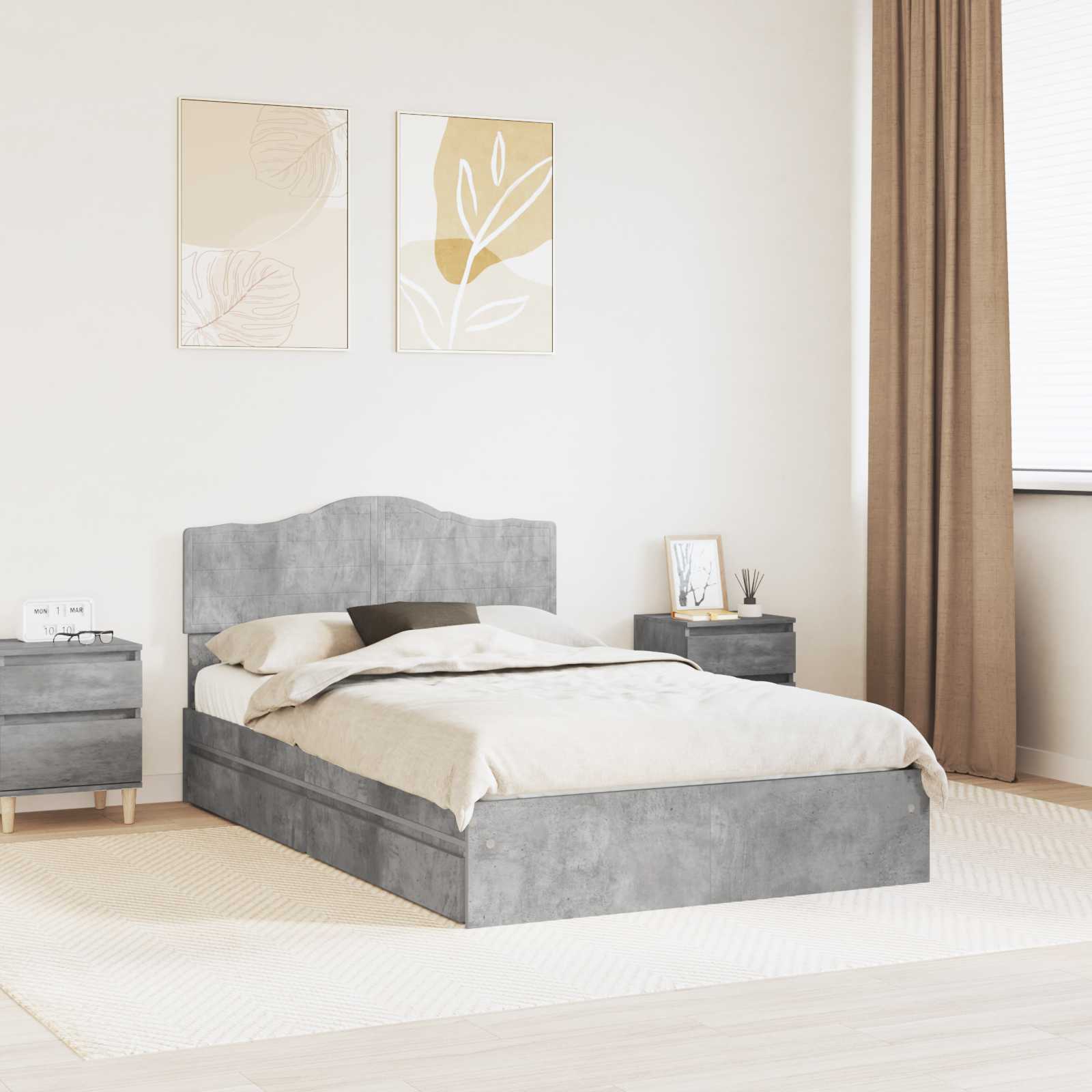 Letto con Contenitore con testiera Grigio cemento 135 x 190 cm | homemem39