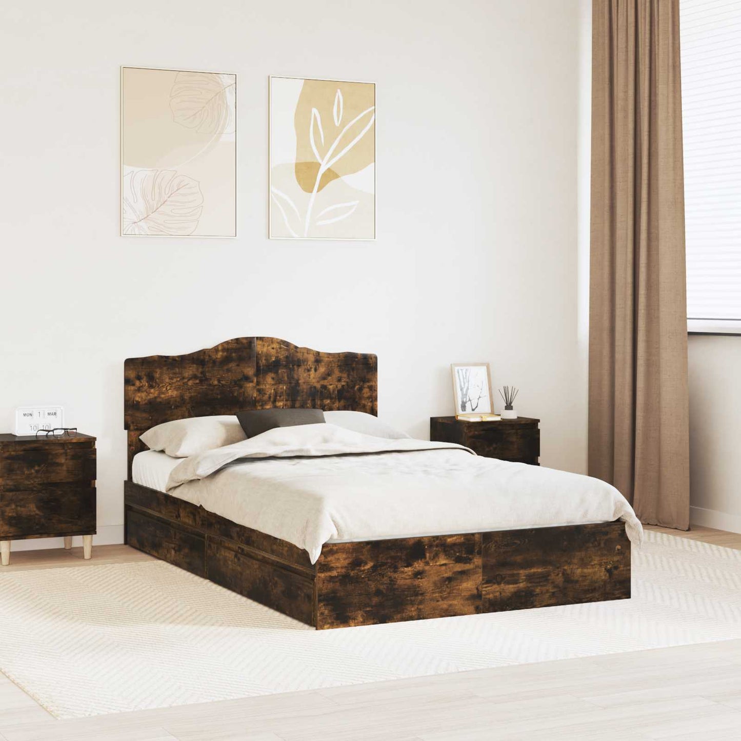 Letto con Contenitore con testiera Rovere fumé 135 x 190 cm | homemem39
