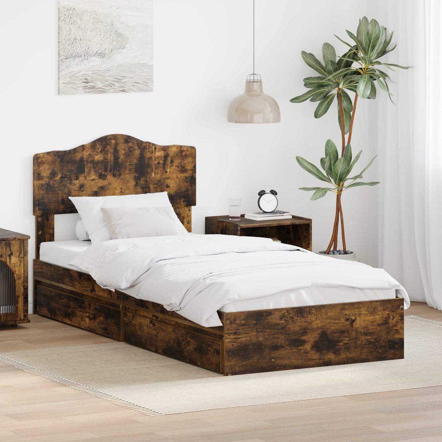 Letto con Contenitore con testiera Rovere fumé 100 x 200 cm | homemem39