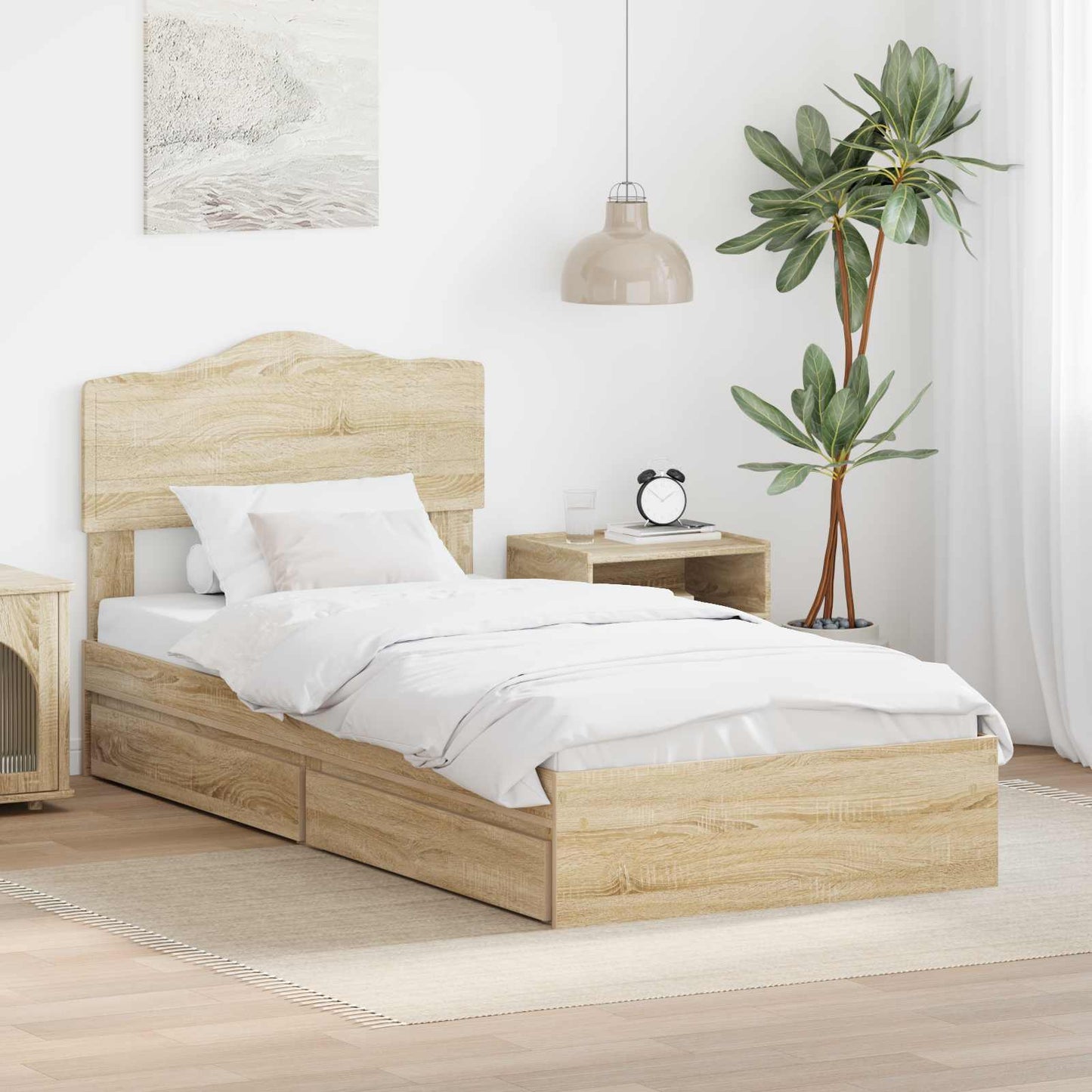 Letto con Contenitore con testiera Rovere Sonoma 90 x 200 cm | homemem39