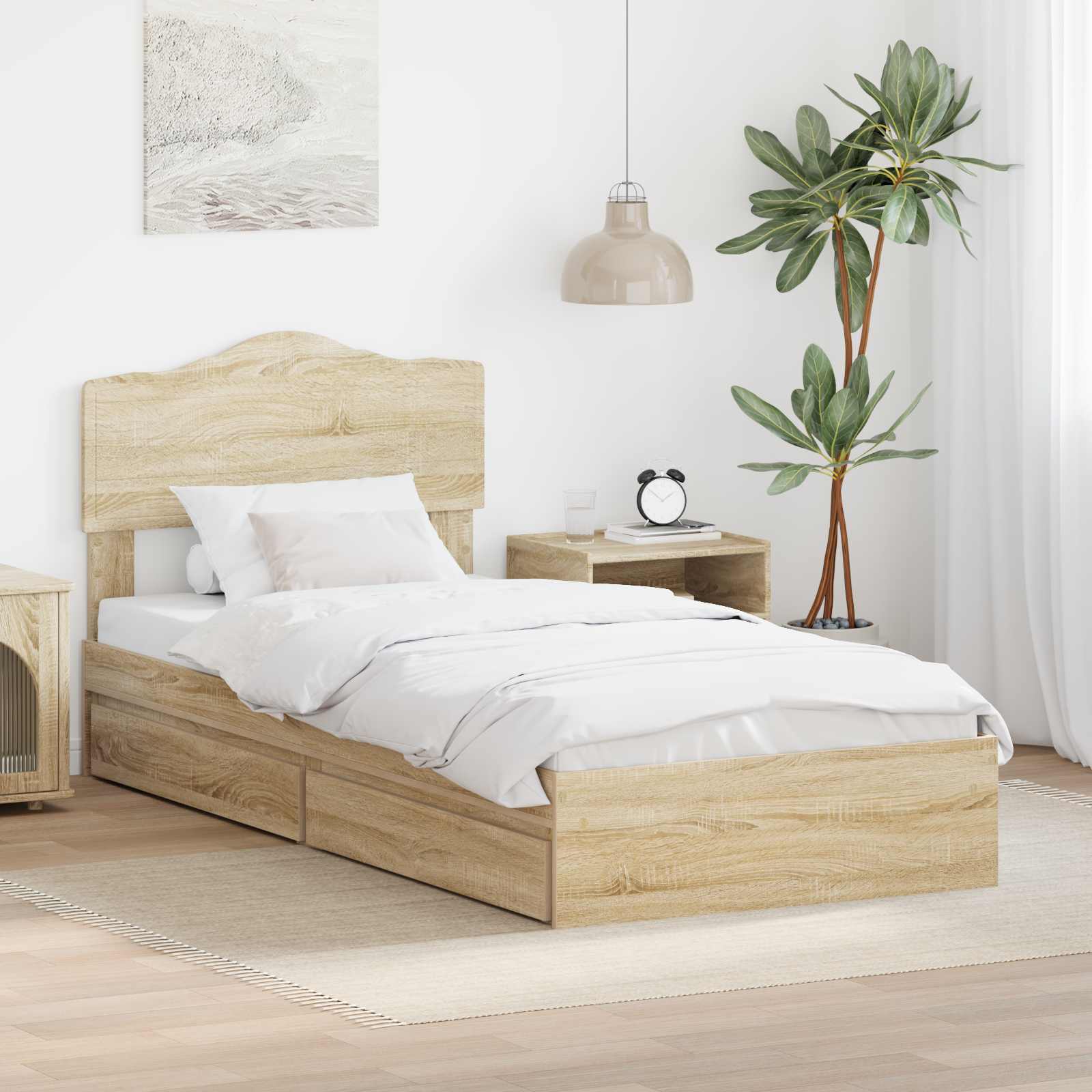 Letto con Contenitore con testiera Rovere Sonoma 90 x 200 cm | homemem39