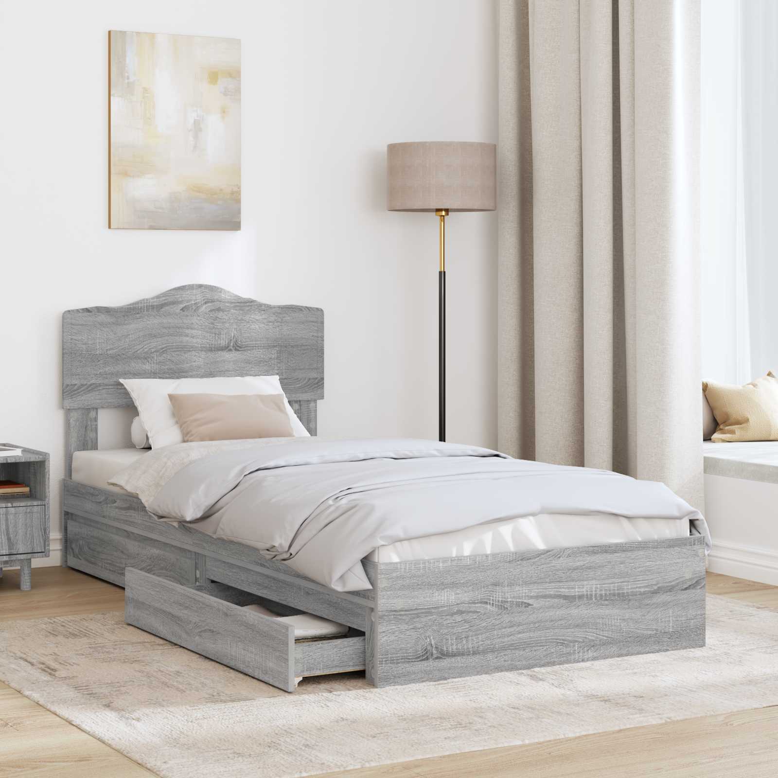 Letto con Contenitore con testiera Grigio Sonoma 90 x 200 cm | homemem39
