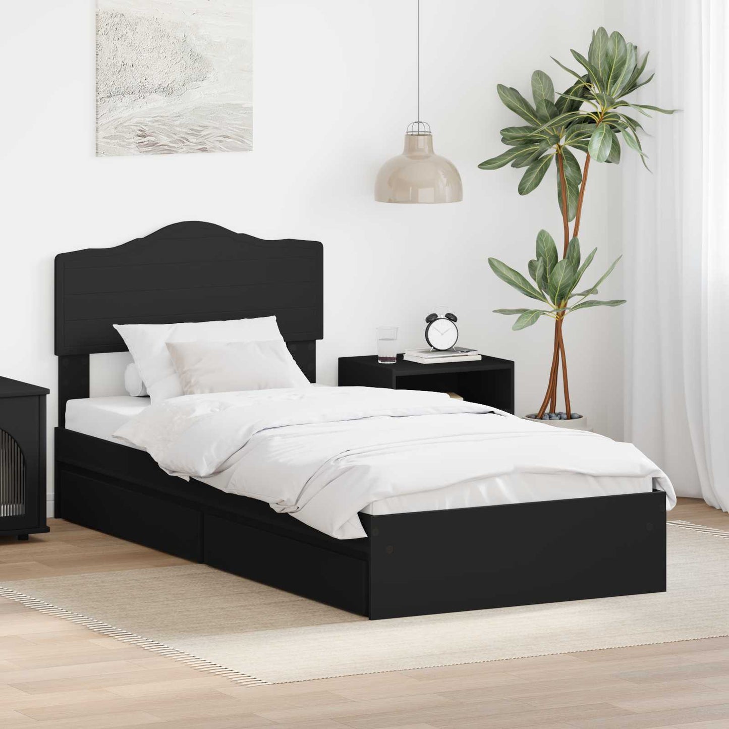 Letto con Contenitore Nero 70 x 190 cm Legno multistrato | homemem39