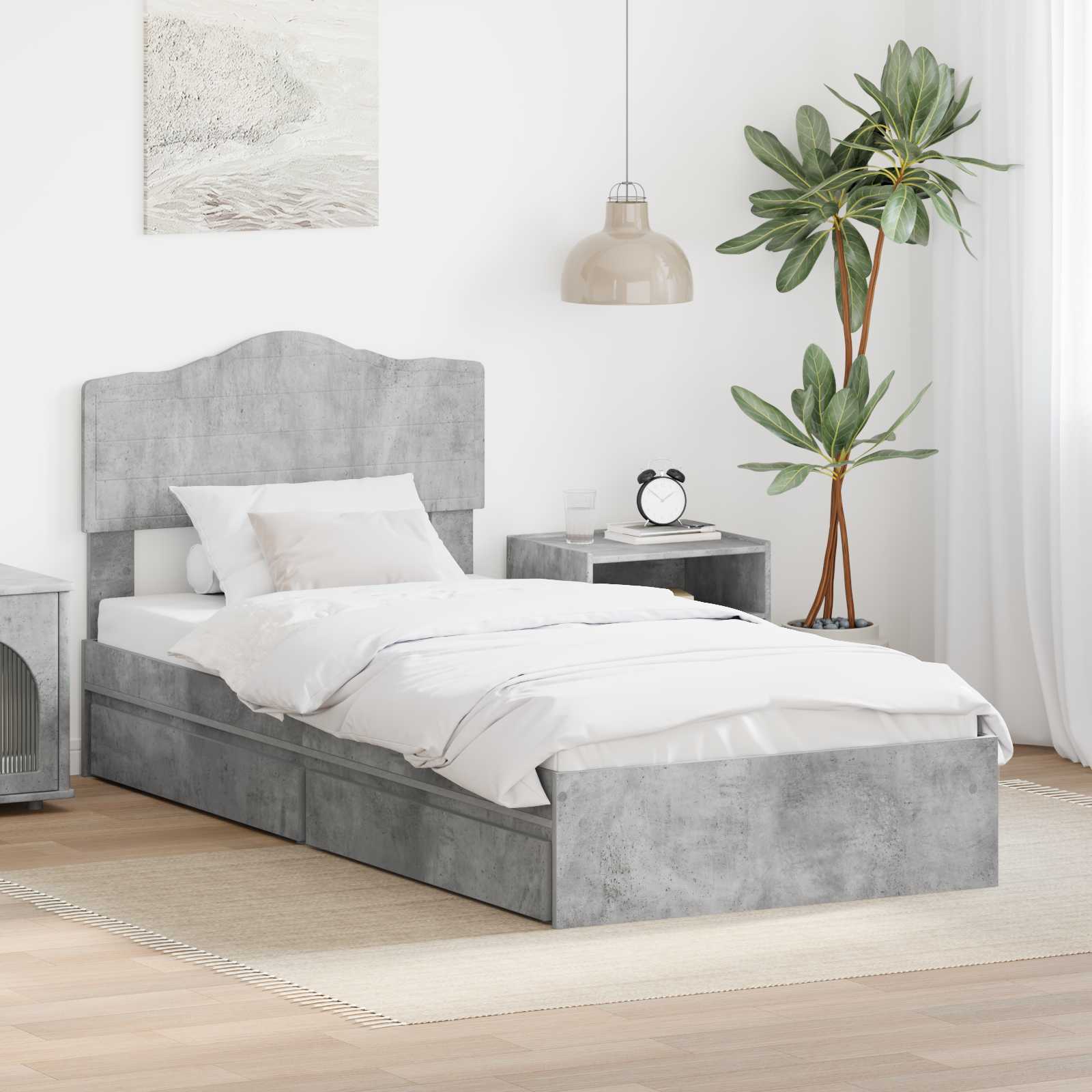 Letto con Contenitore con testiera Grigio cemento 70 x 190 cm | homemem39
