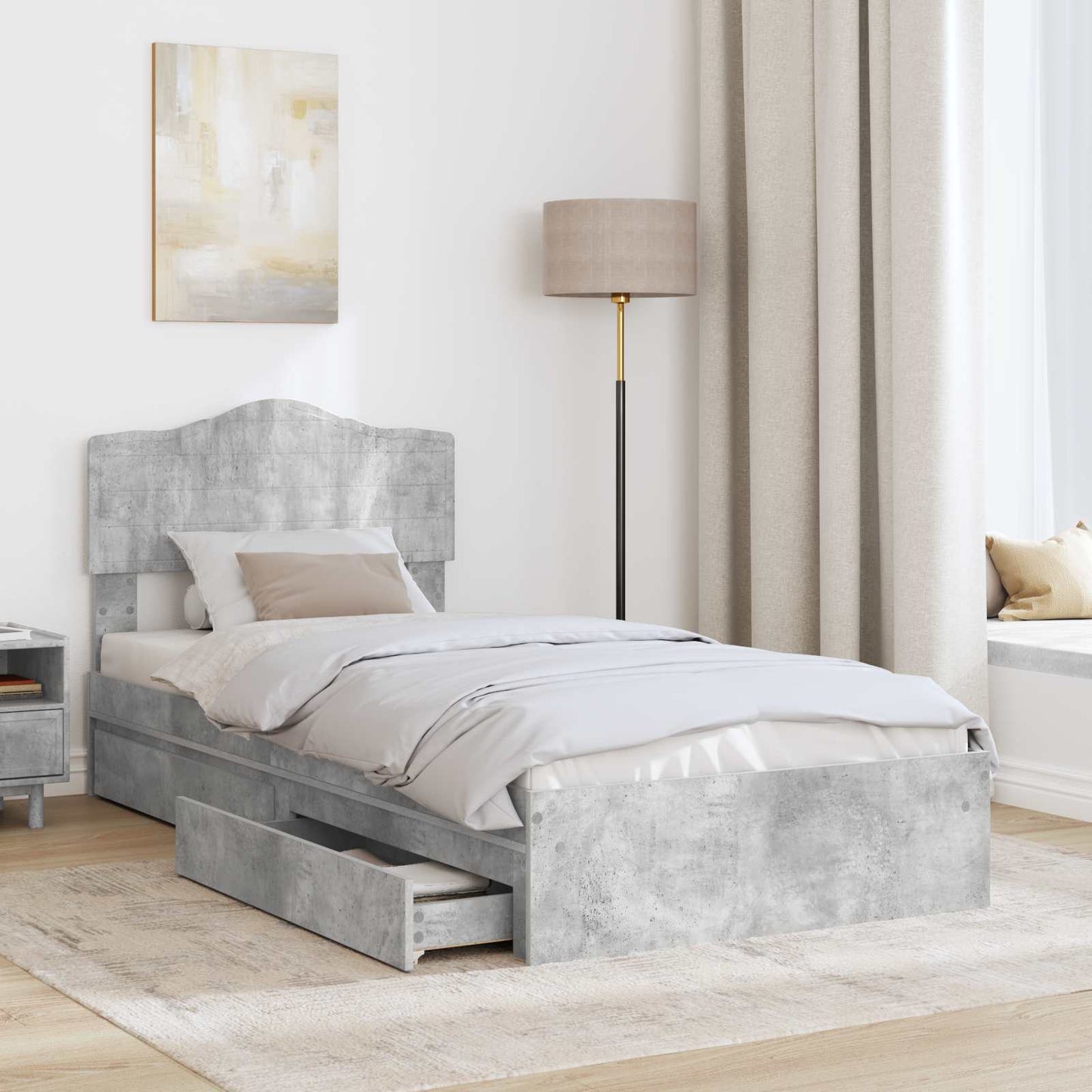 Letto con Contenitore con testiera Grigio cemento 70 x 190 cm | homemem39