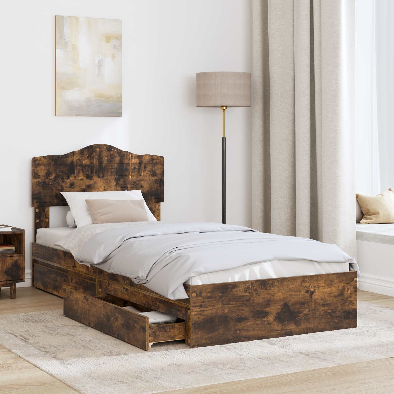 Letto con Contenitore Rovere fumé 70 x 190 cm Legno multistrato | homemem39
