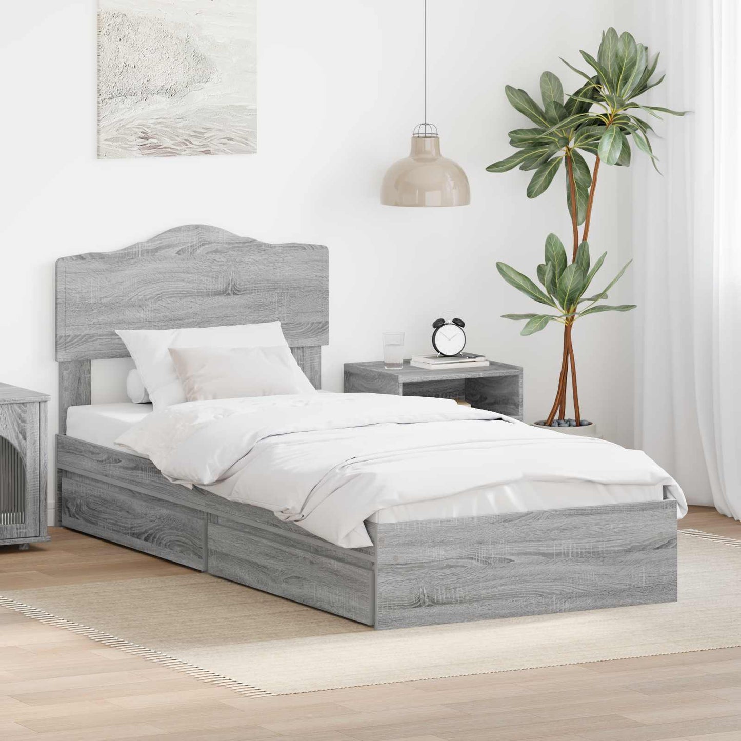 Letto con Contenitore con testiera Grigio Sonoma 70 x 190 cm | homemem39