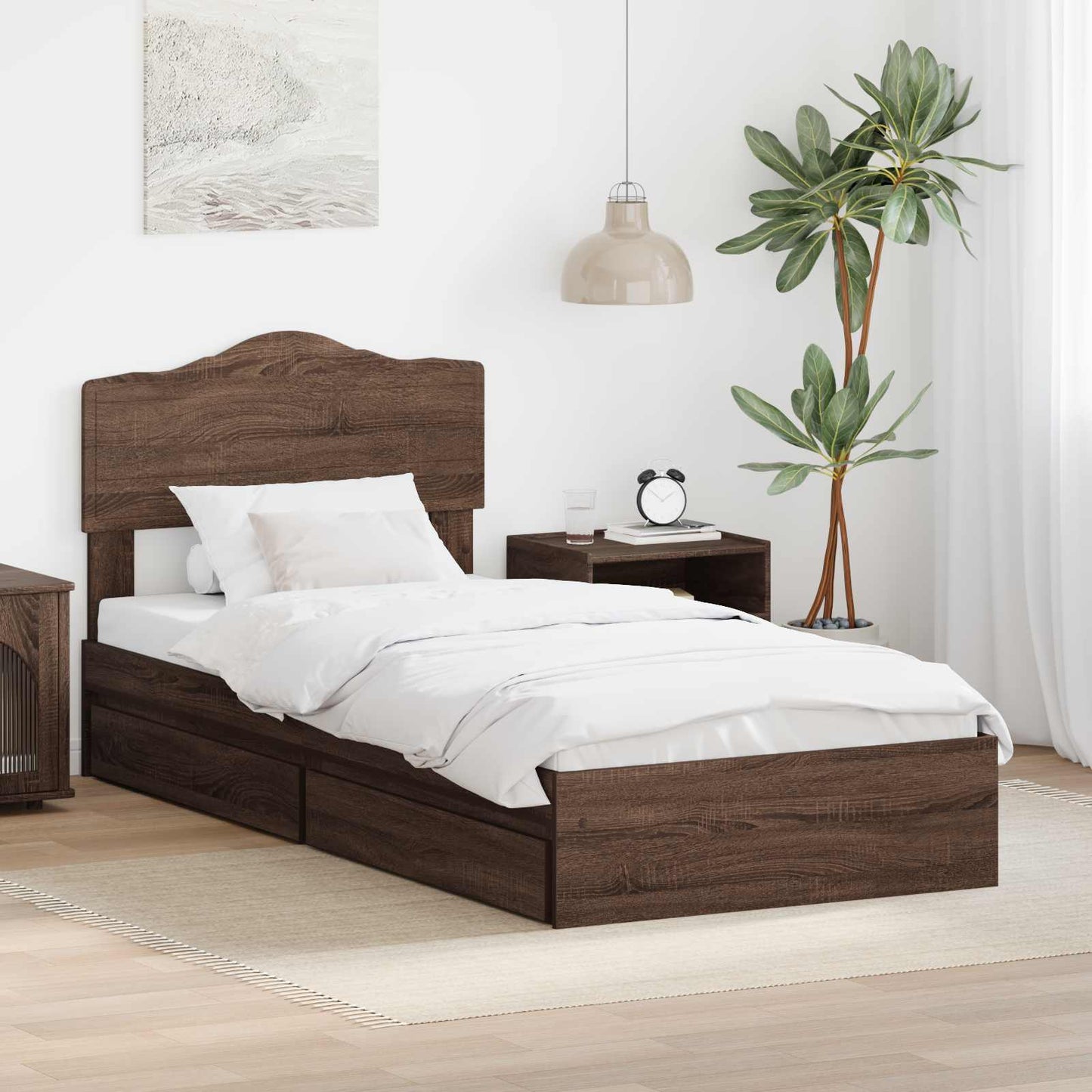 Letto con Contenitore con testiera Rovere Marrone 70 x 190 cm | homemem39